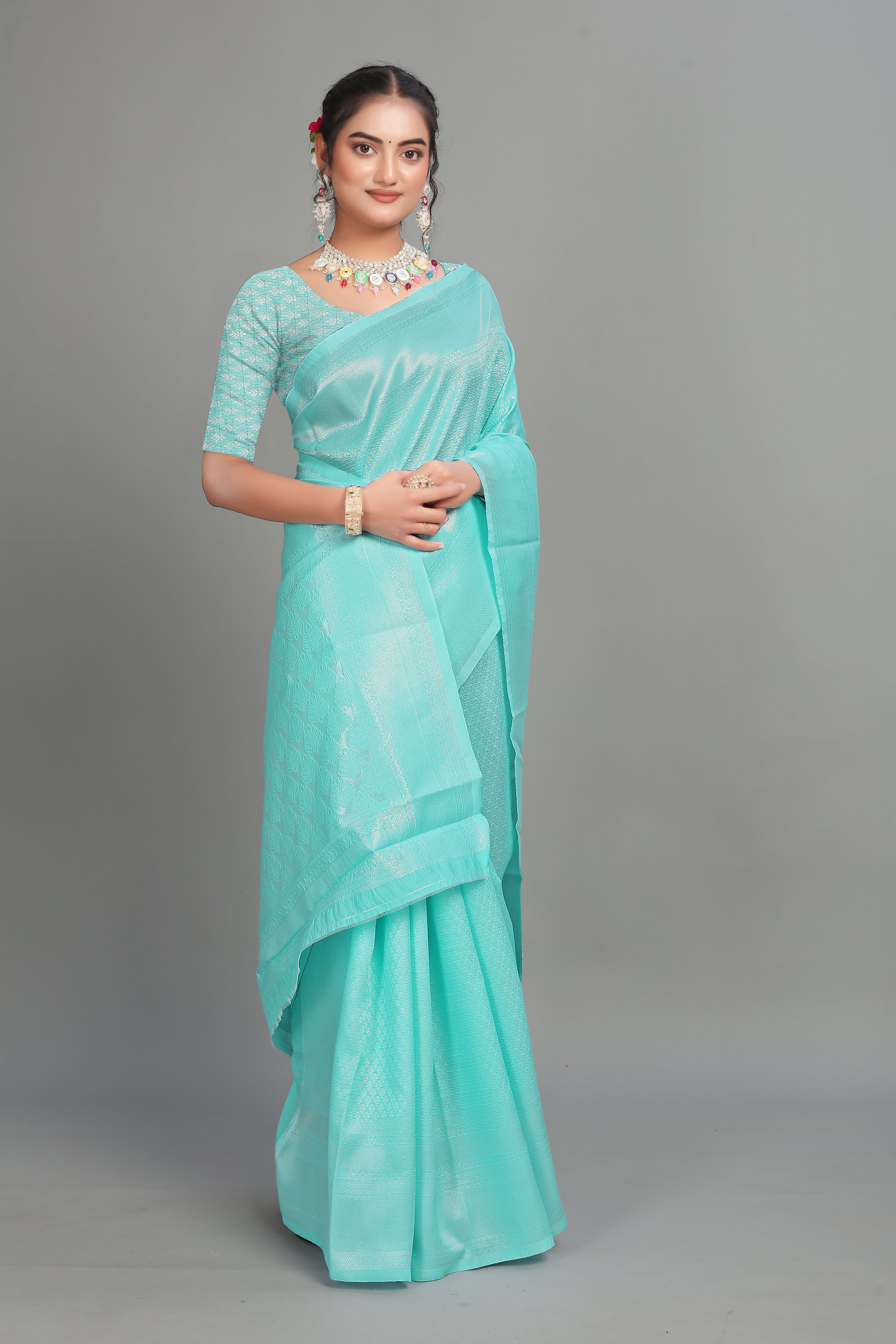Sky Blue Woven Banarasi Silk Saree
