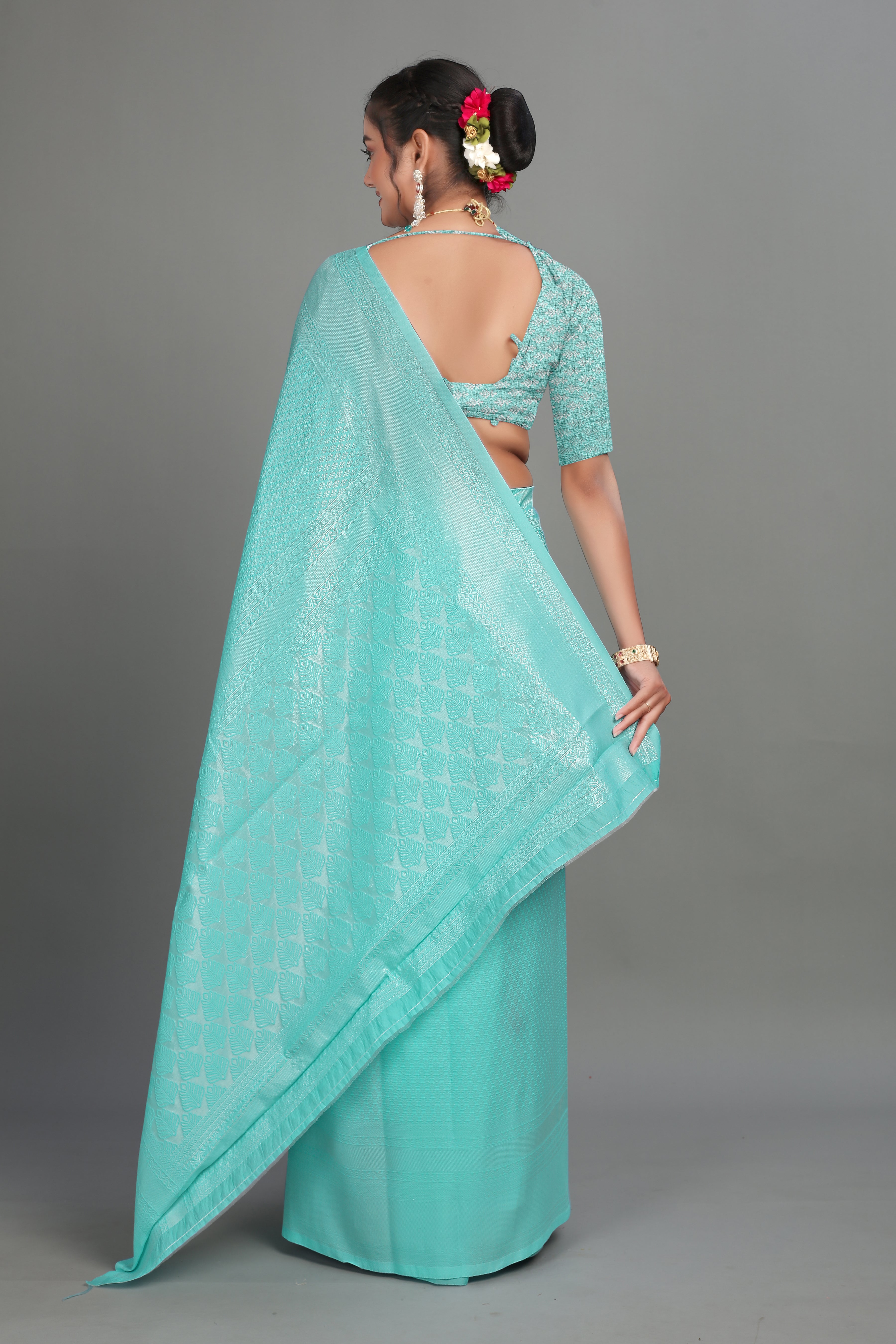 Sky Blue Woven Banarasi Silk Saree