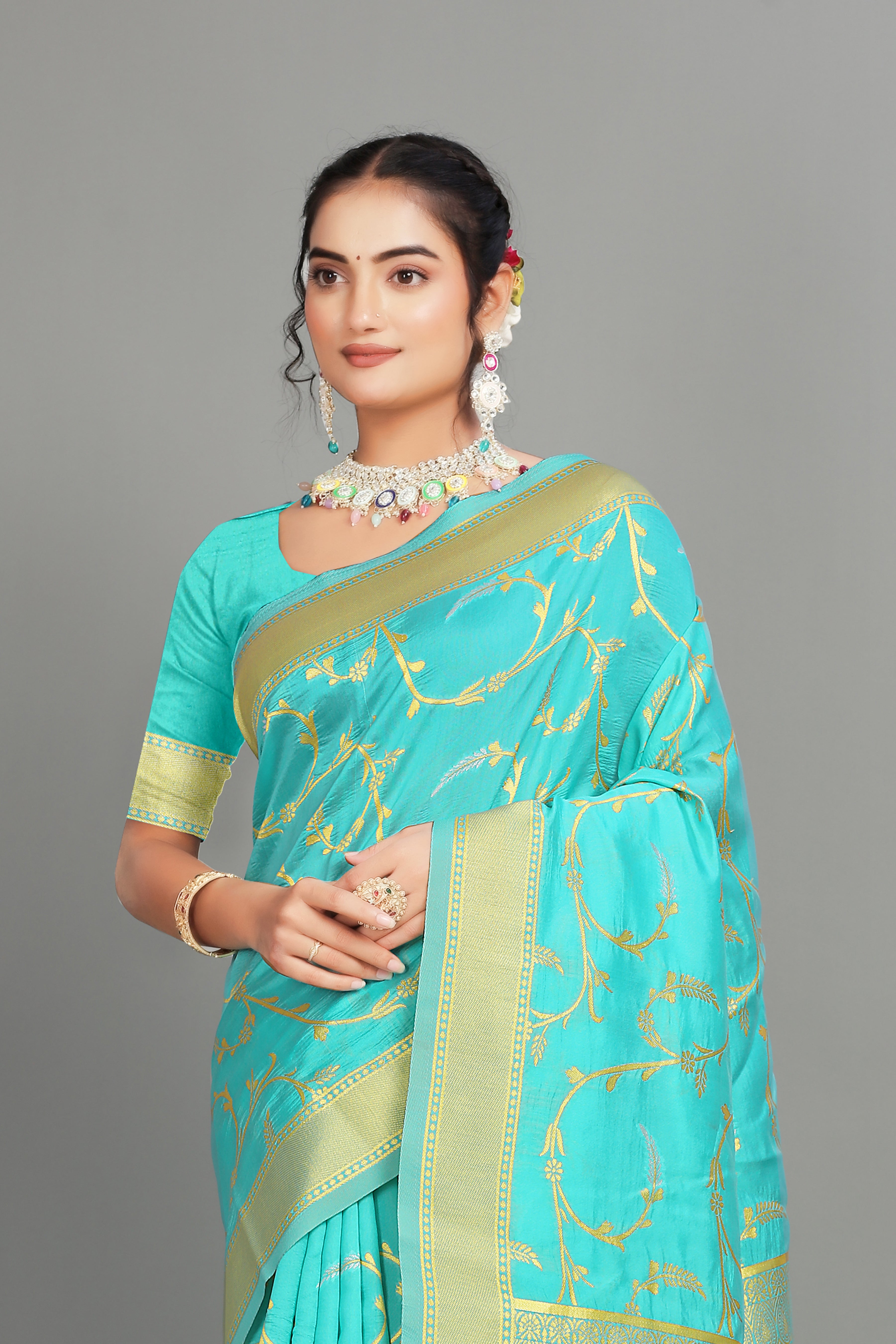 Sea Blue Woven Silk Saree