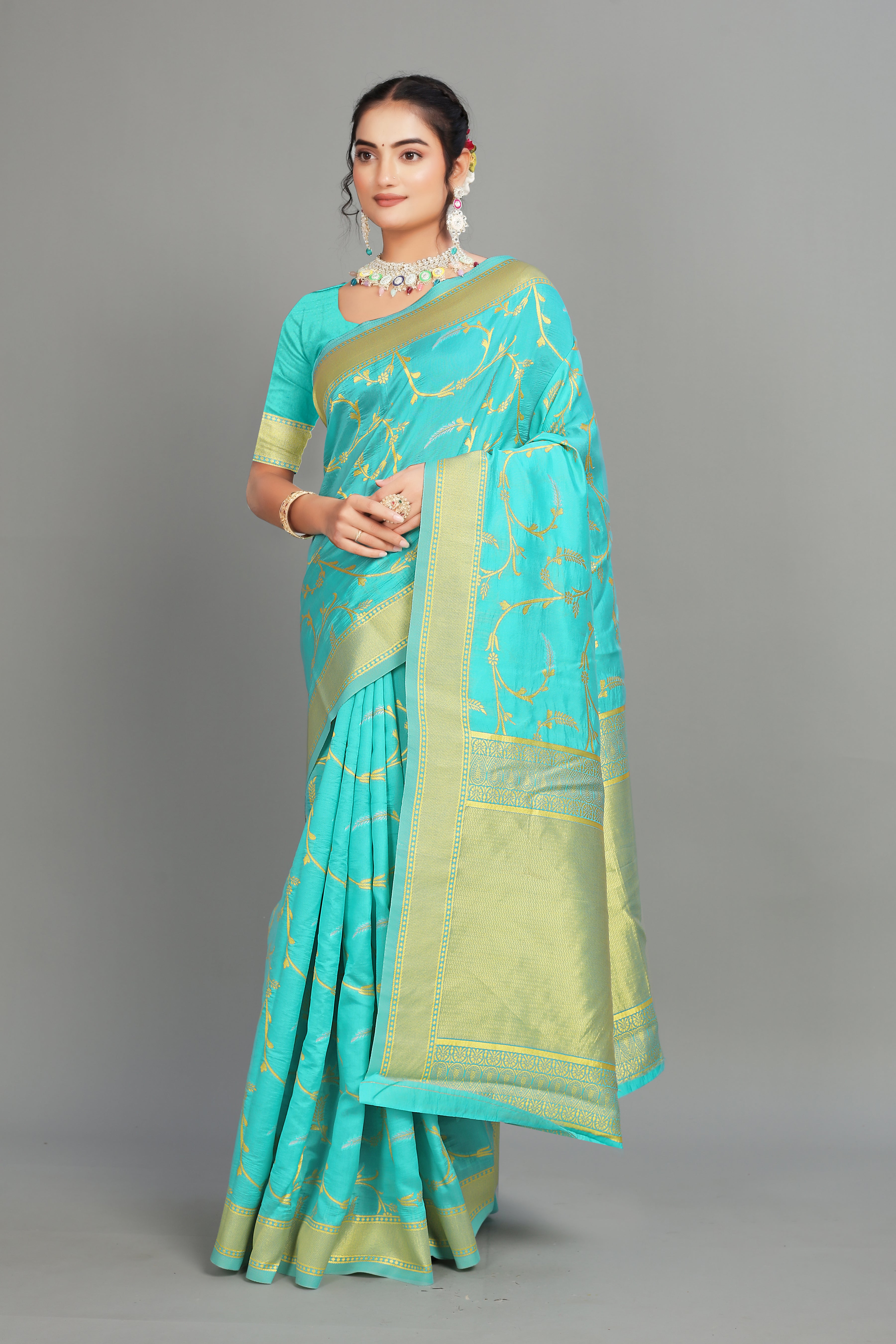 Sea Blue Woven Silk Saree