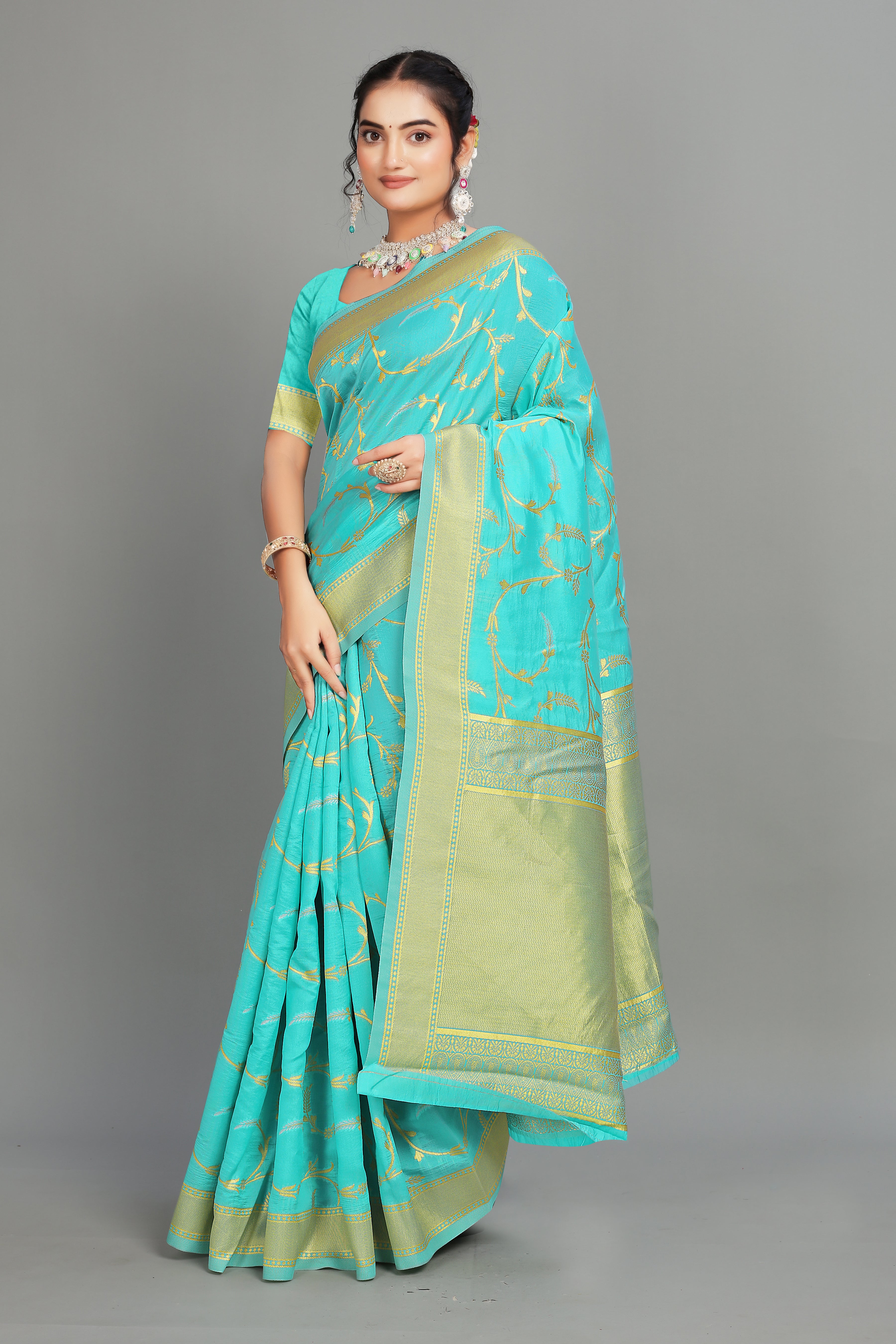 Sea Blue Woven Silk Saree