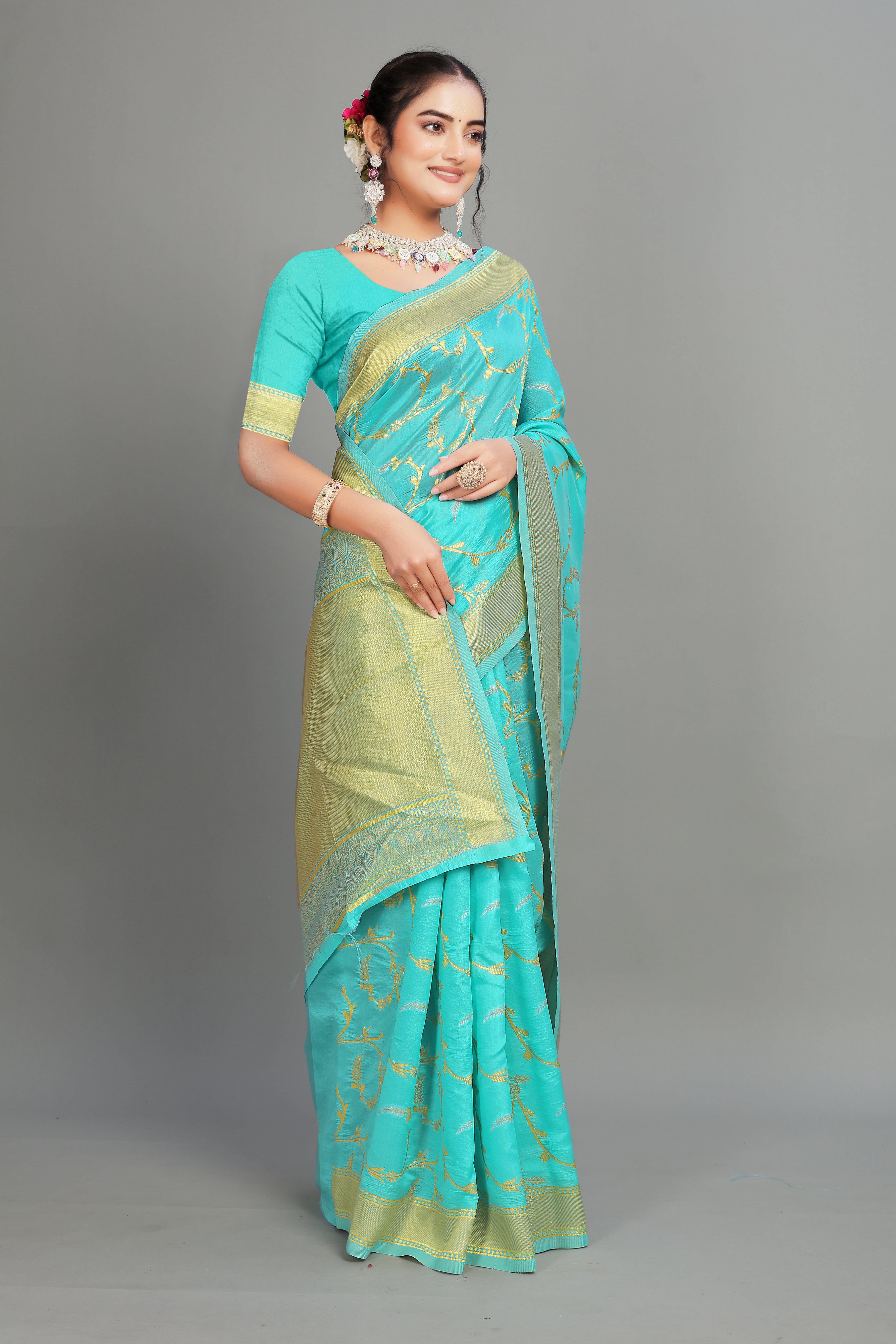 Sea Blue Woven Silk Saree