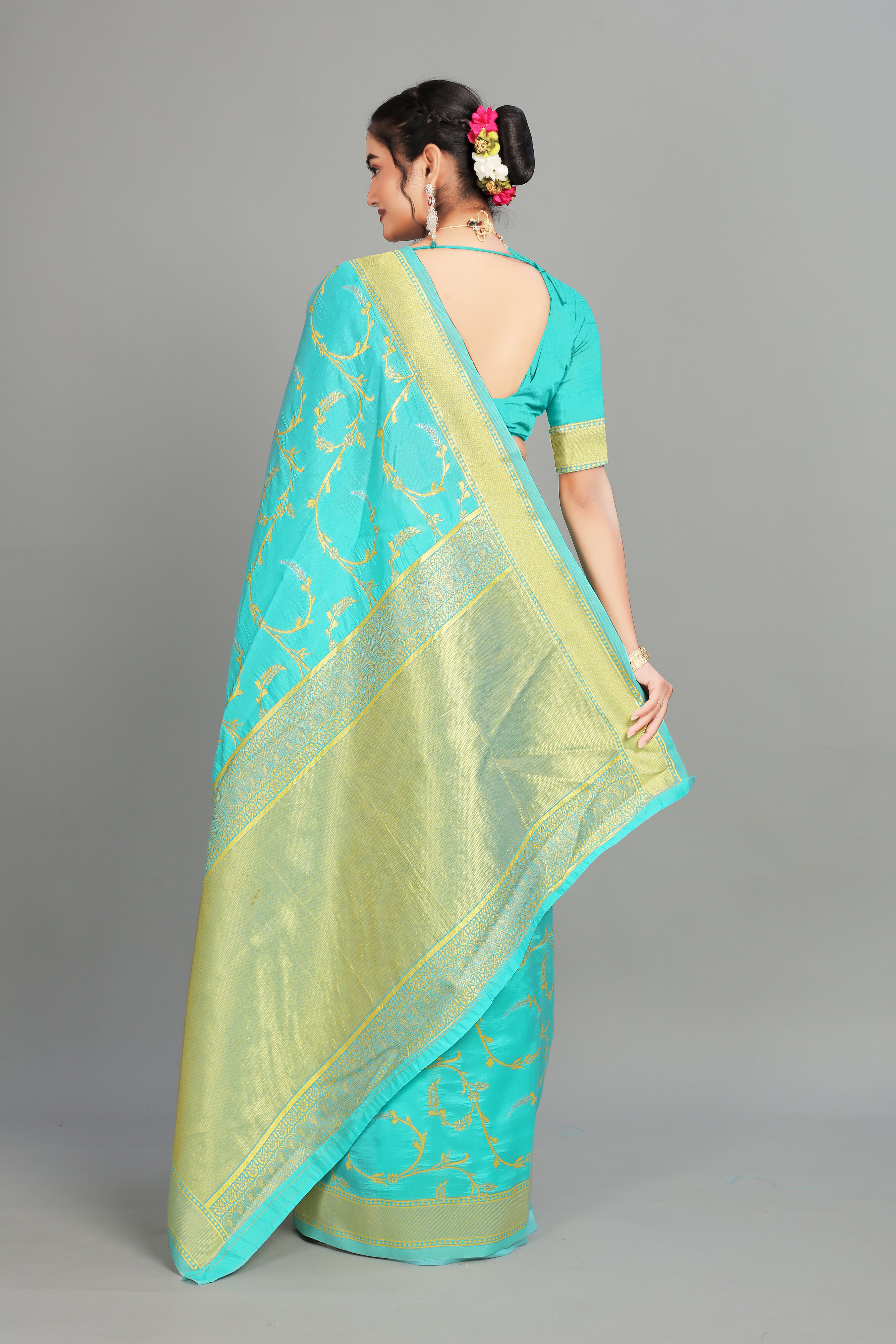 Sea Blue Woven Silk Saree