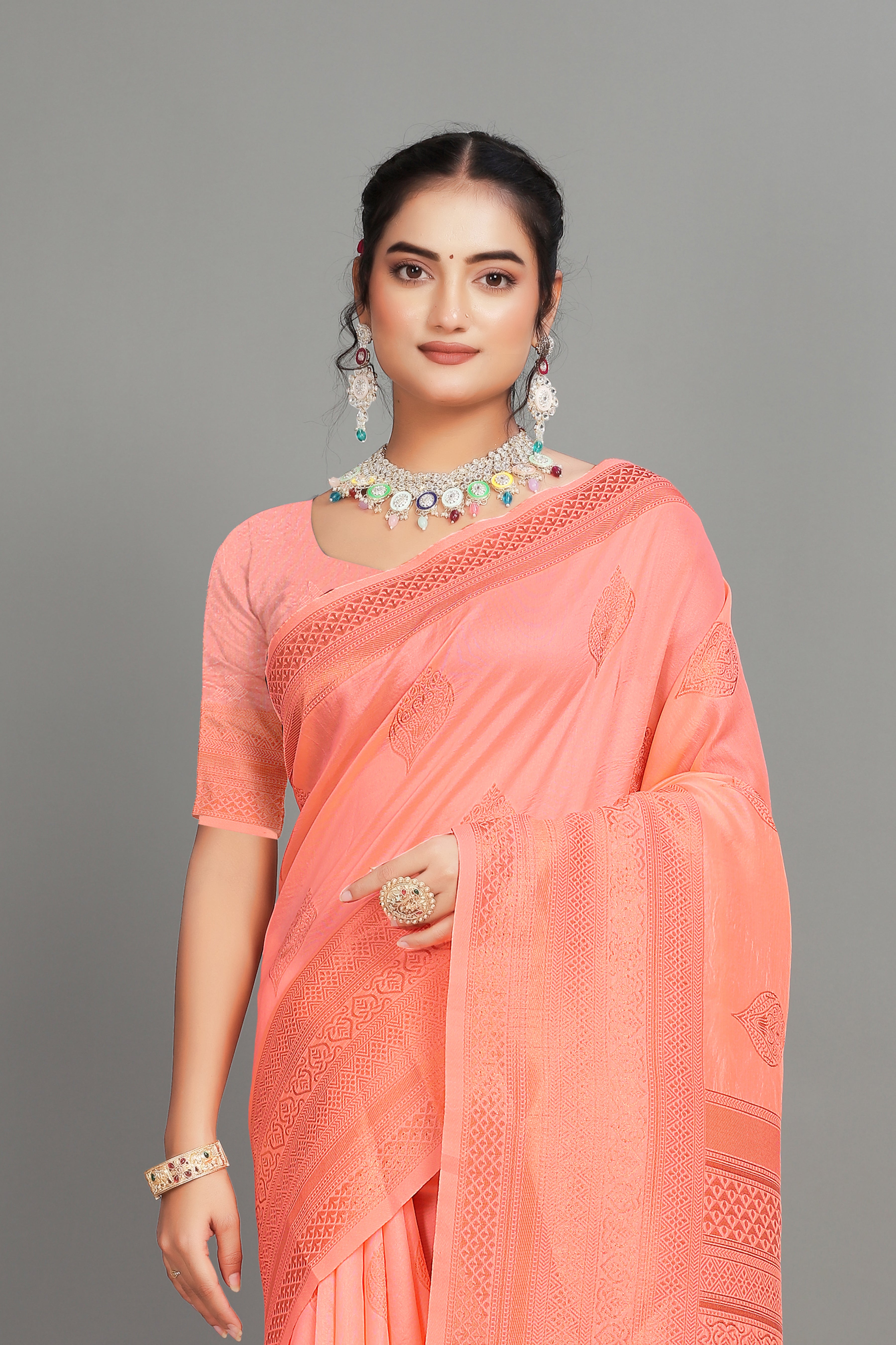 Pink Woven Silk Blend Saree