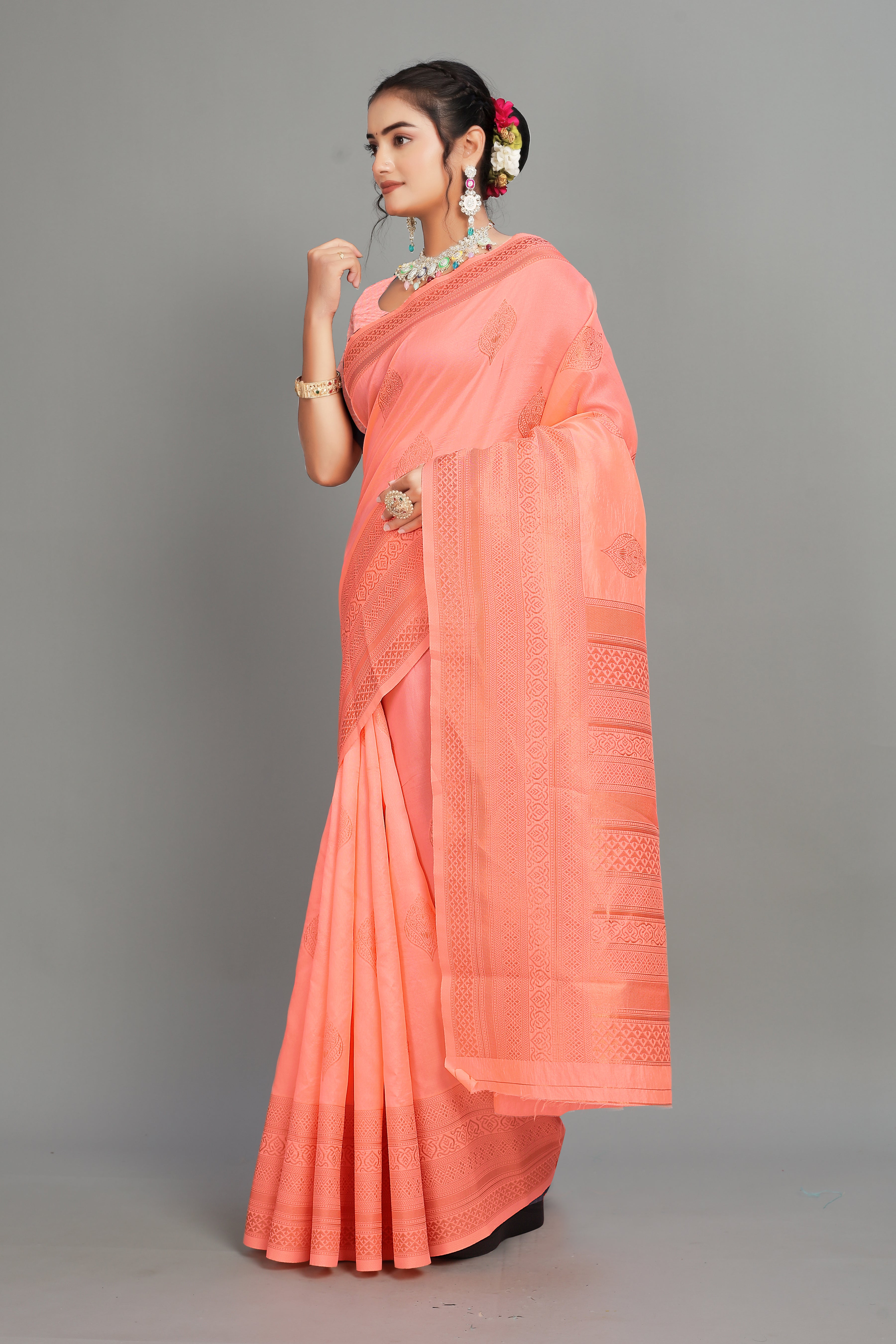 Pink Woven Silk Blend Saree