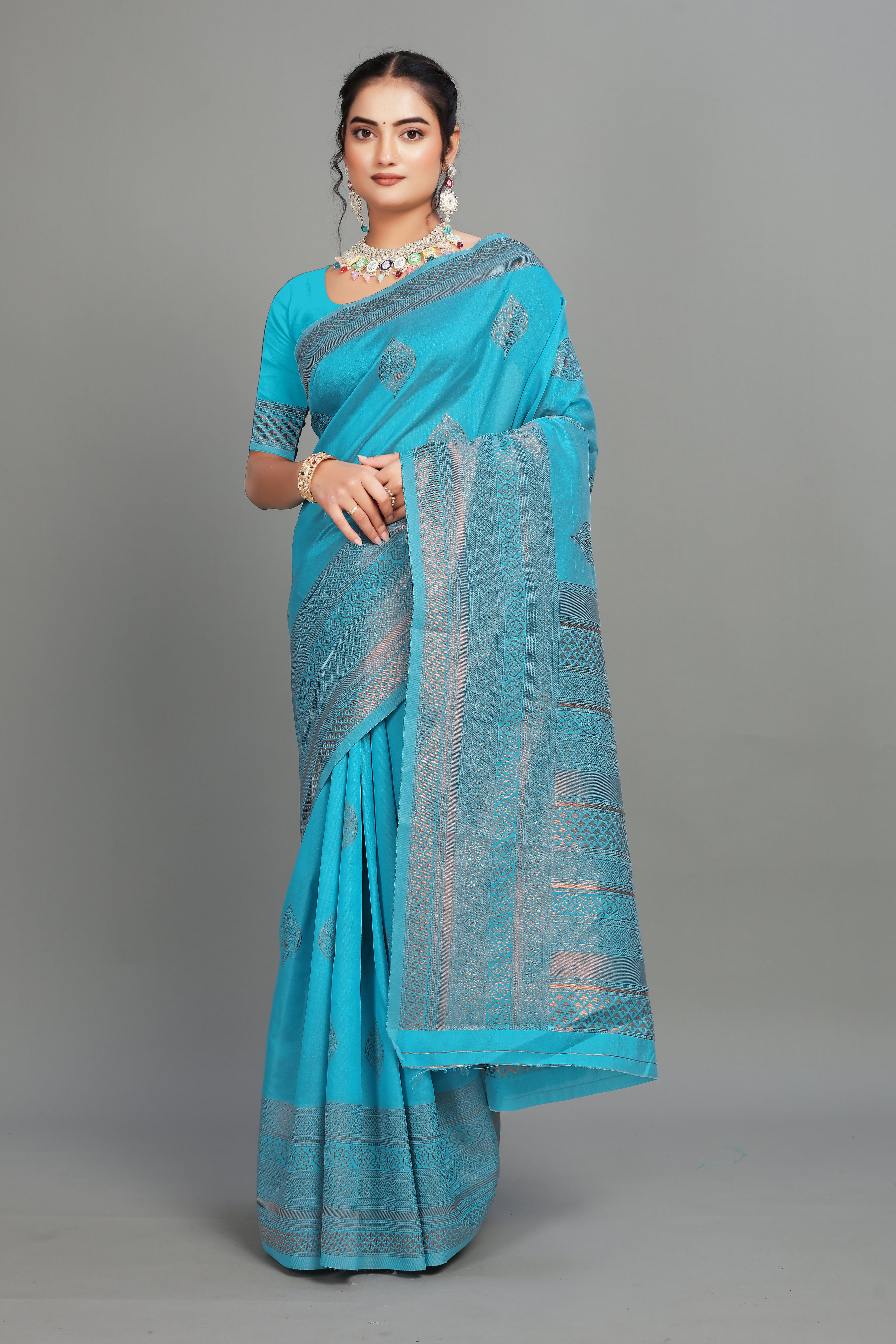 Royal Blue Woven Silk Blend Saree