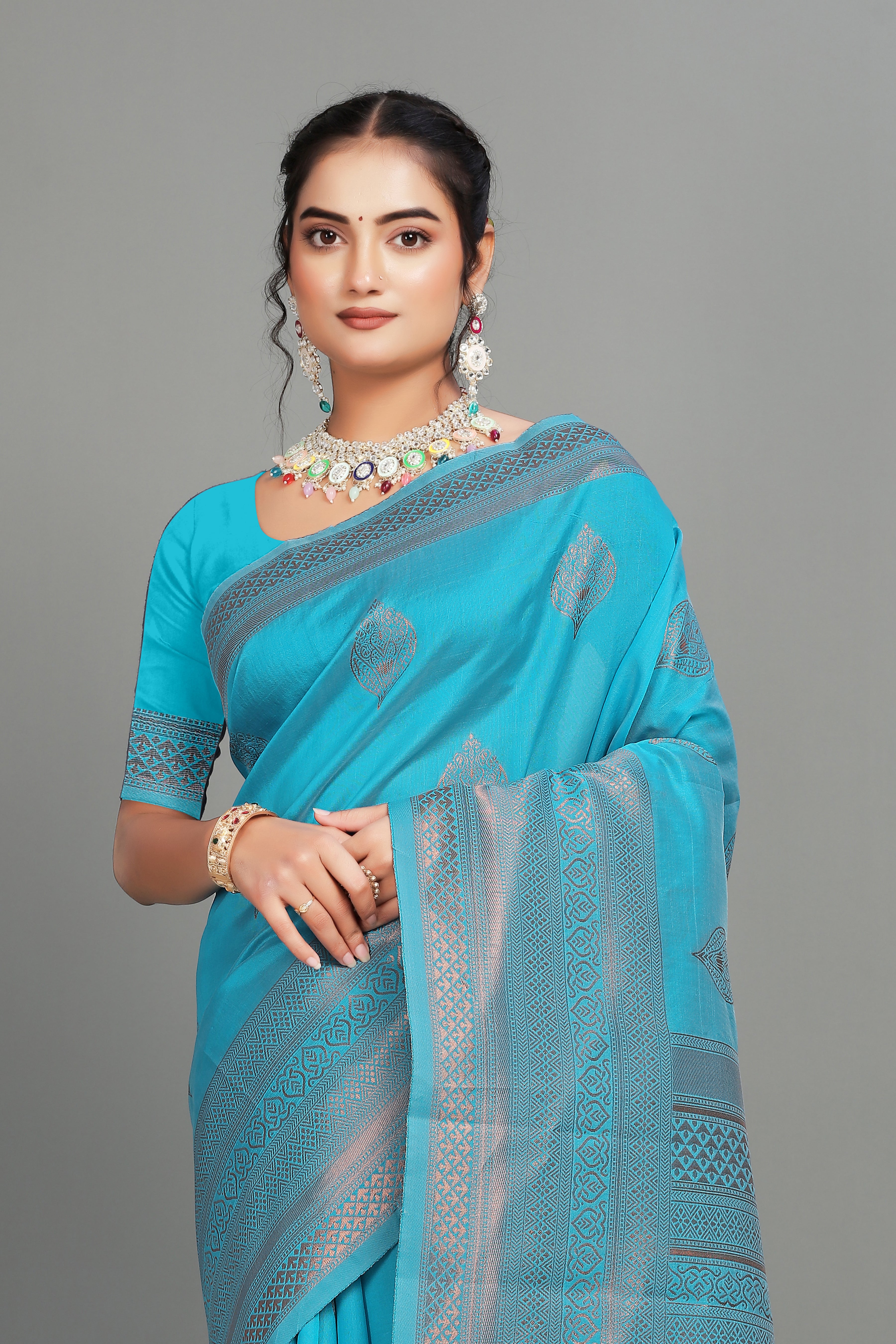 Royal Blue Woven Silk Blend Saree