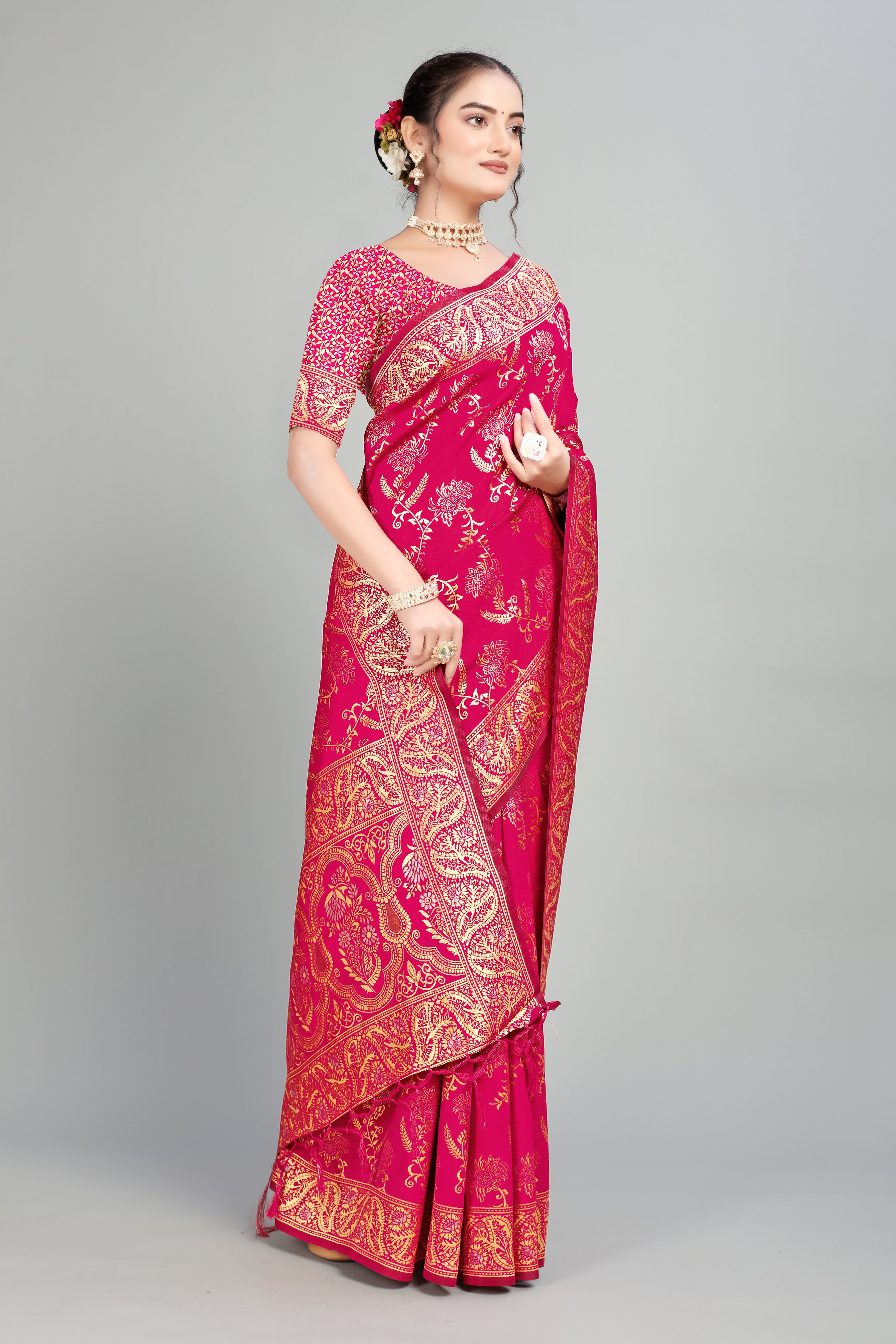 Dark Pink Woven Silk Blend Saree