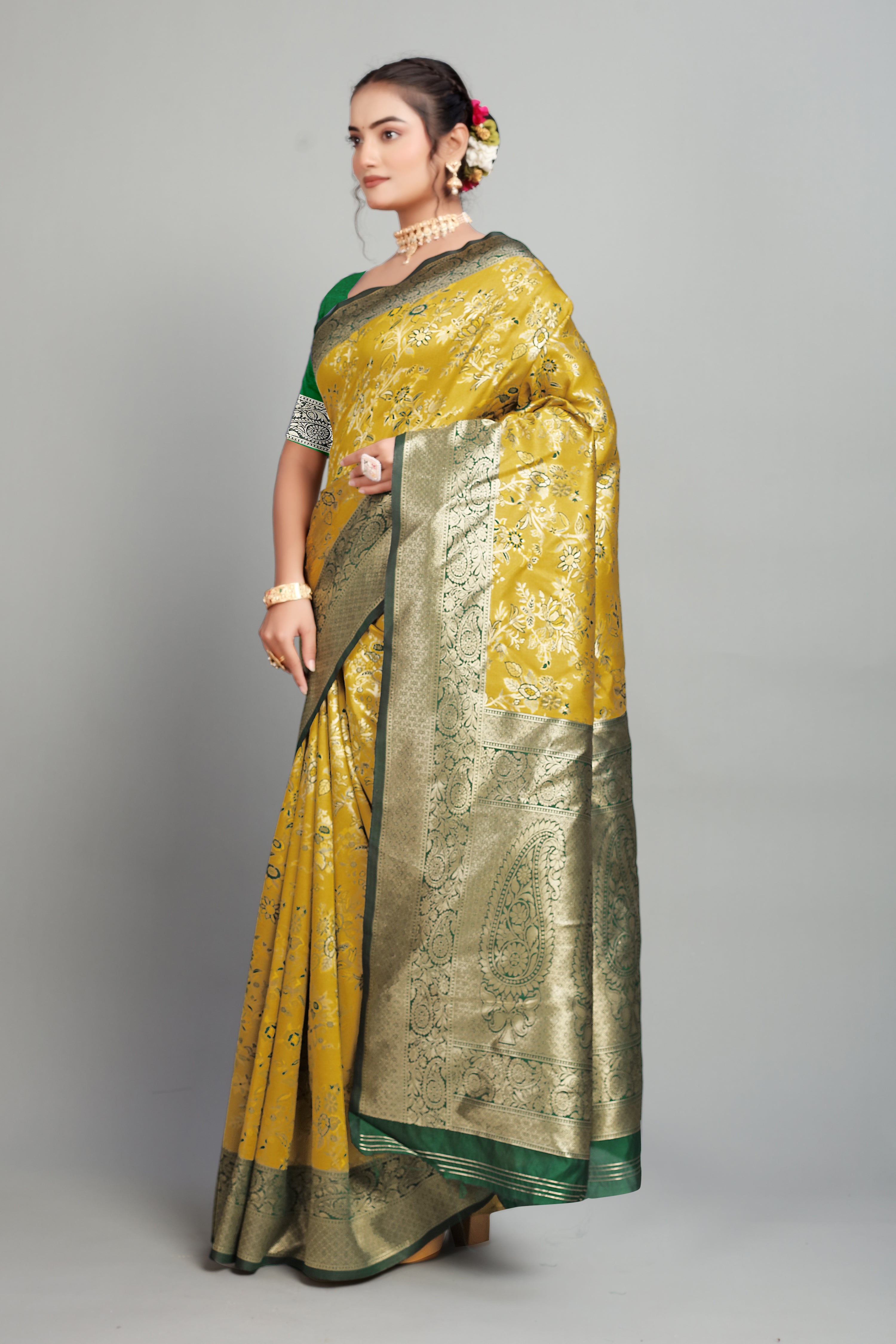 Yellow Woven Banarasi Silk Saree