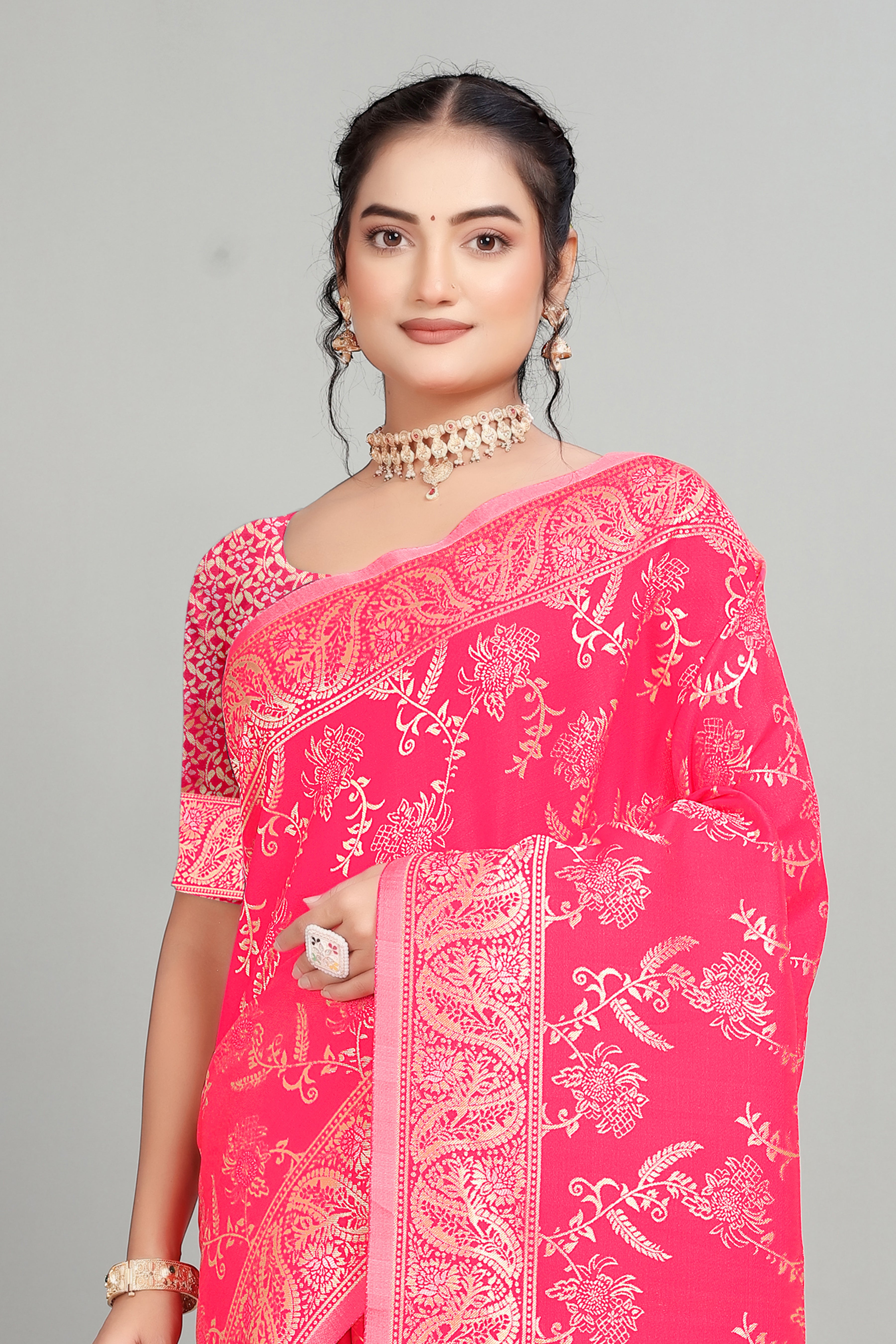 Pink Woven Silk Blend Saree