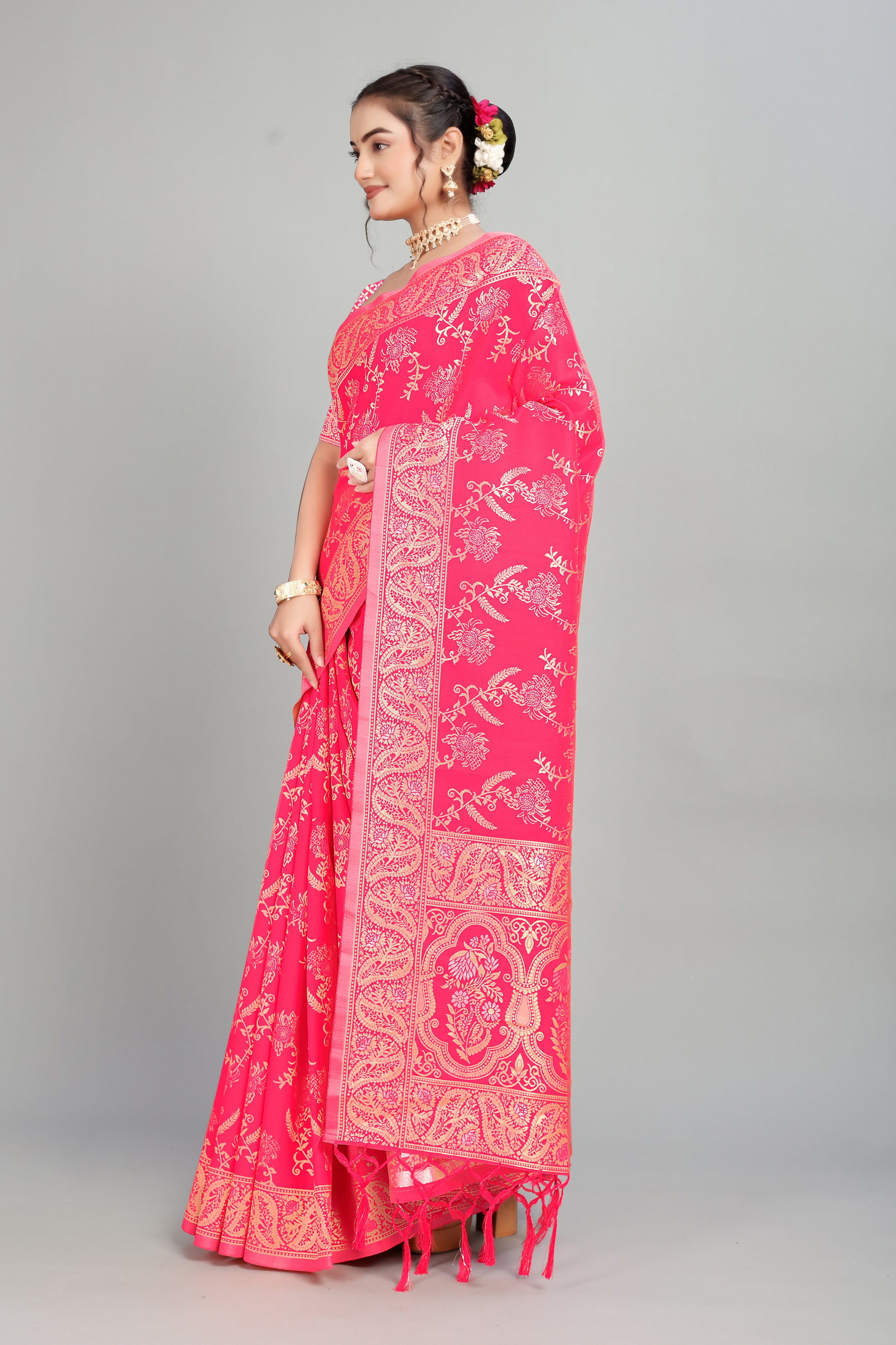 Pink Woven Silk Blend Saree