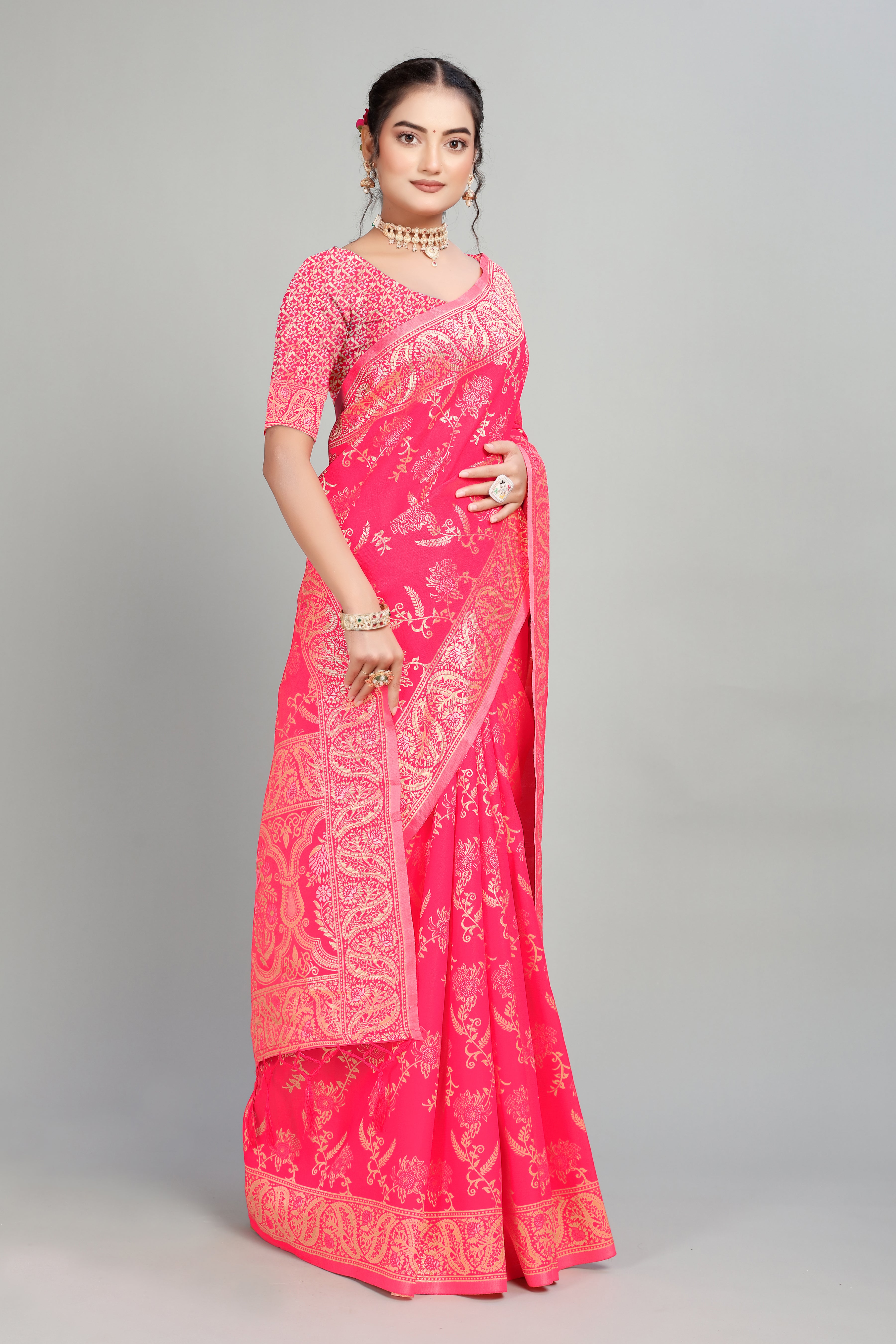 Pink Woven Silk Blend Saree