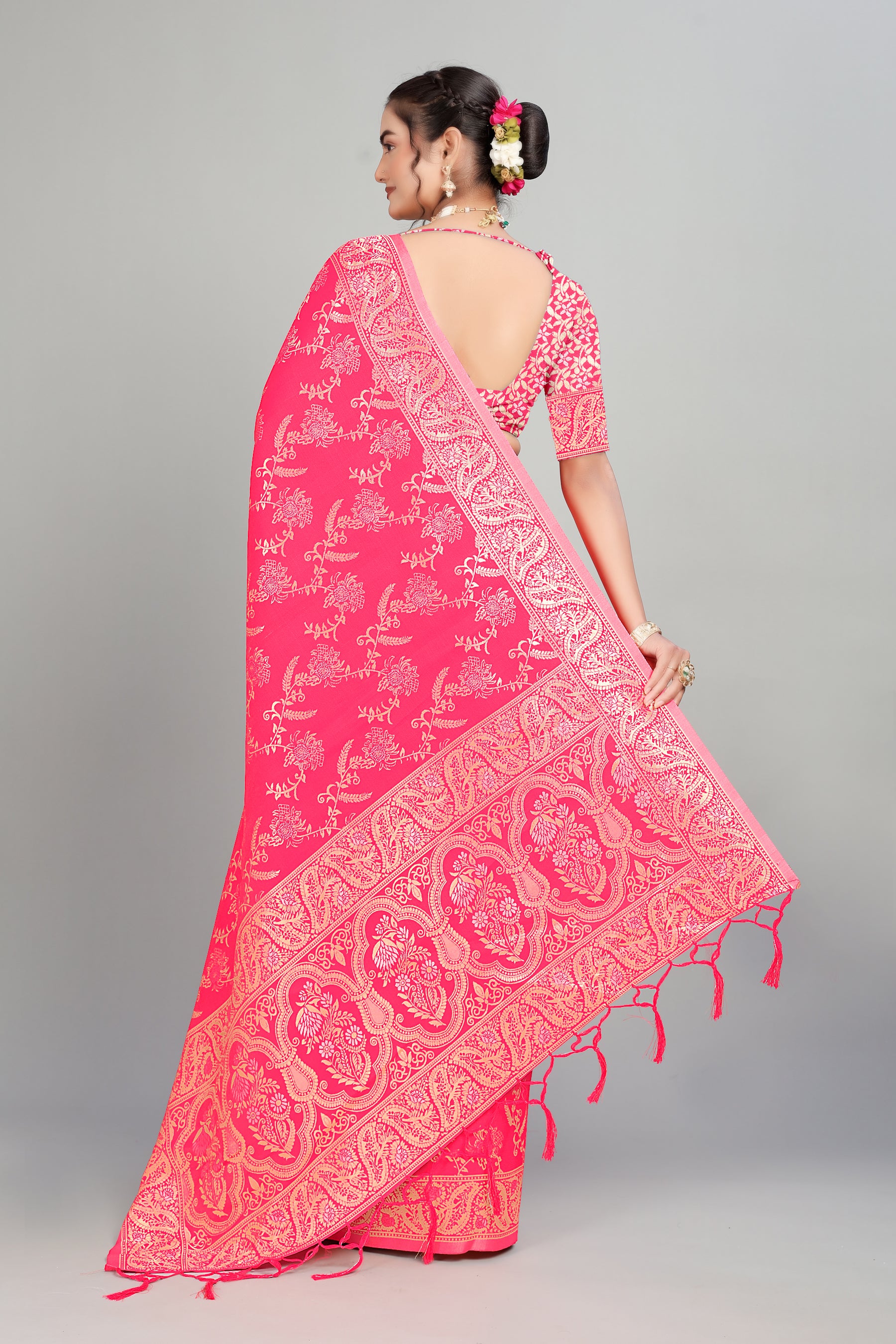 Pink Woven Silk Blend Saree