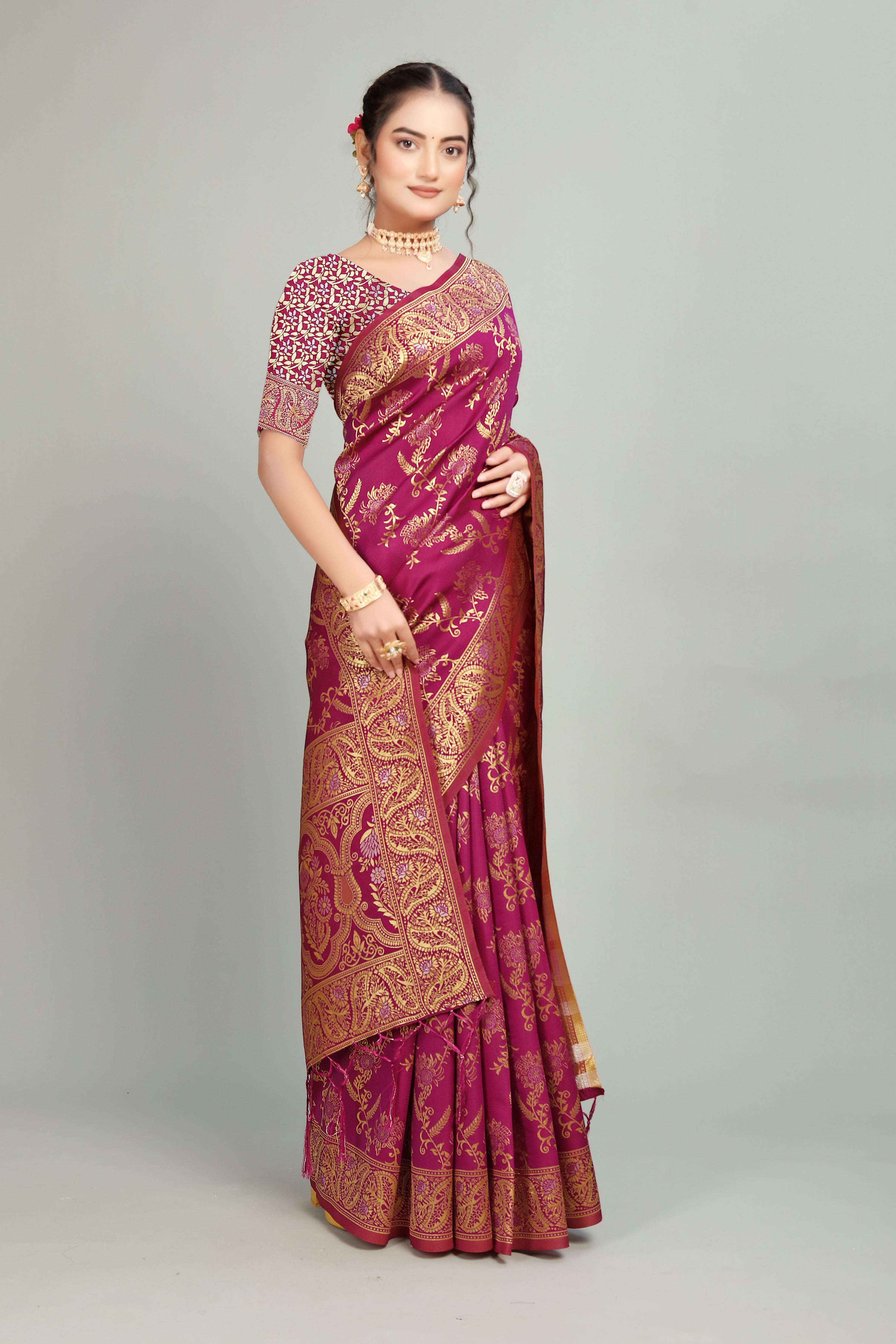 Maroon Woven Silk Blend Saree