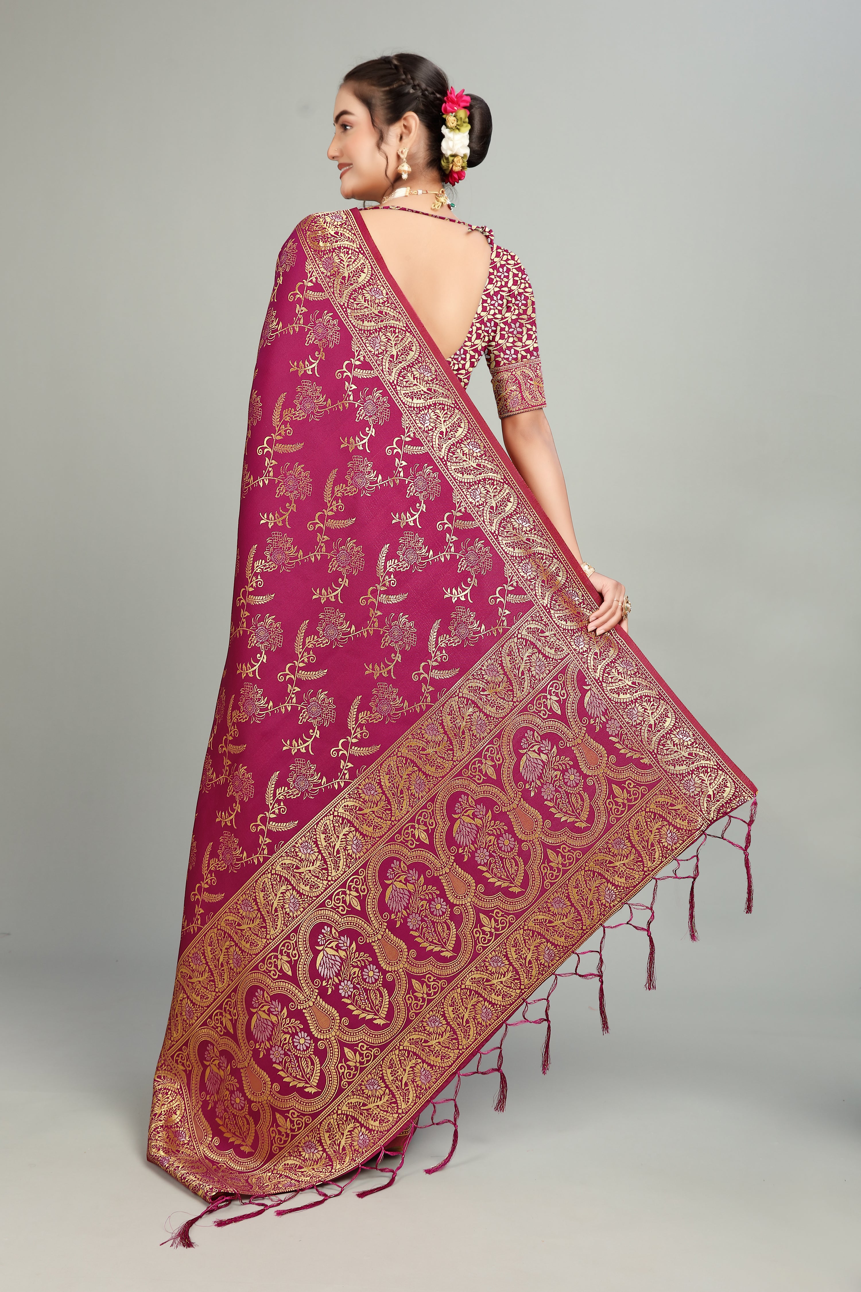 Maroon Woven Silk Blend Saree