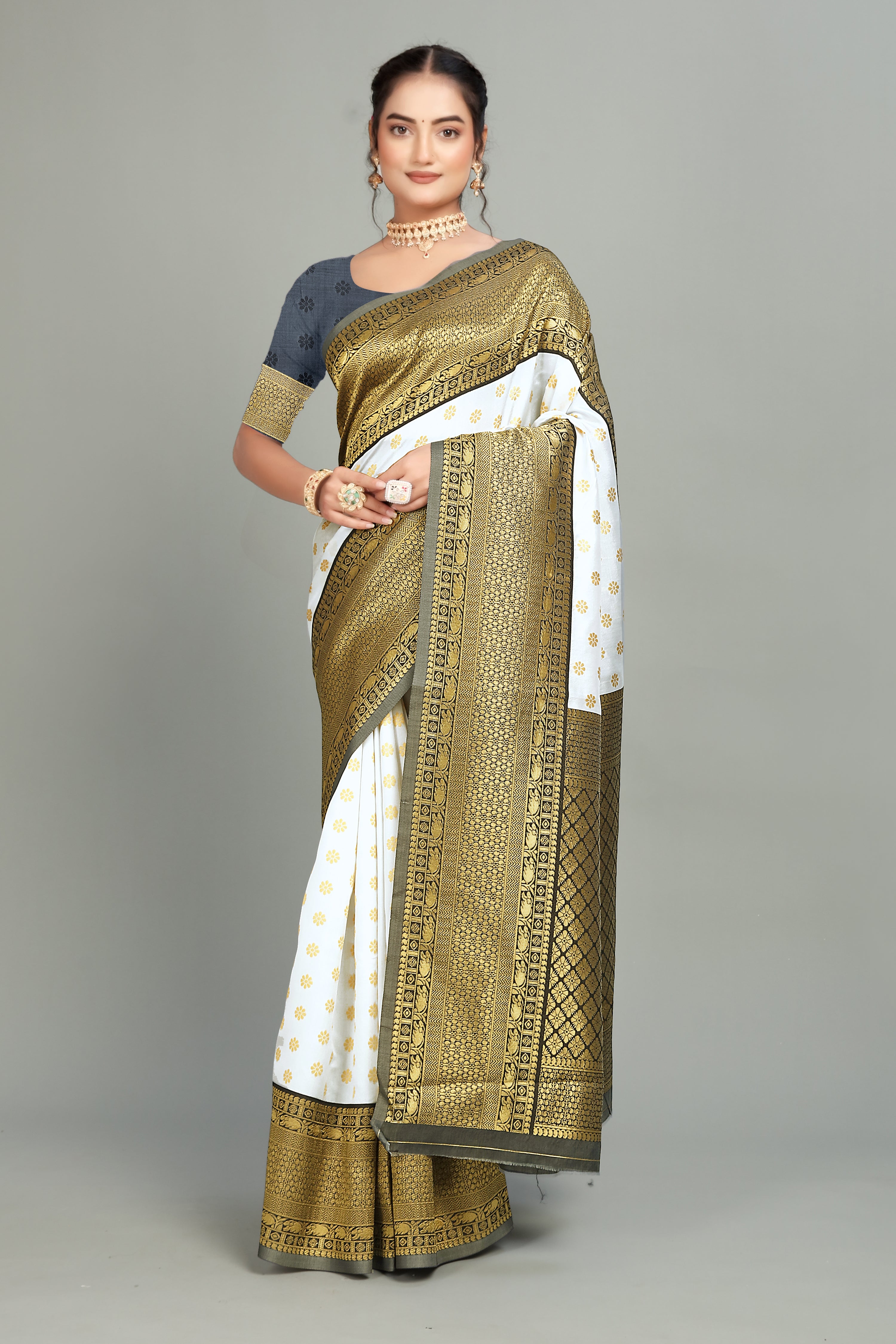 White Banarasi Woven Silk Saree