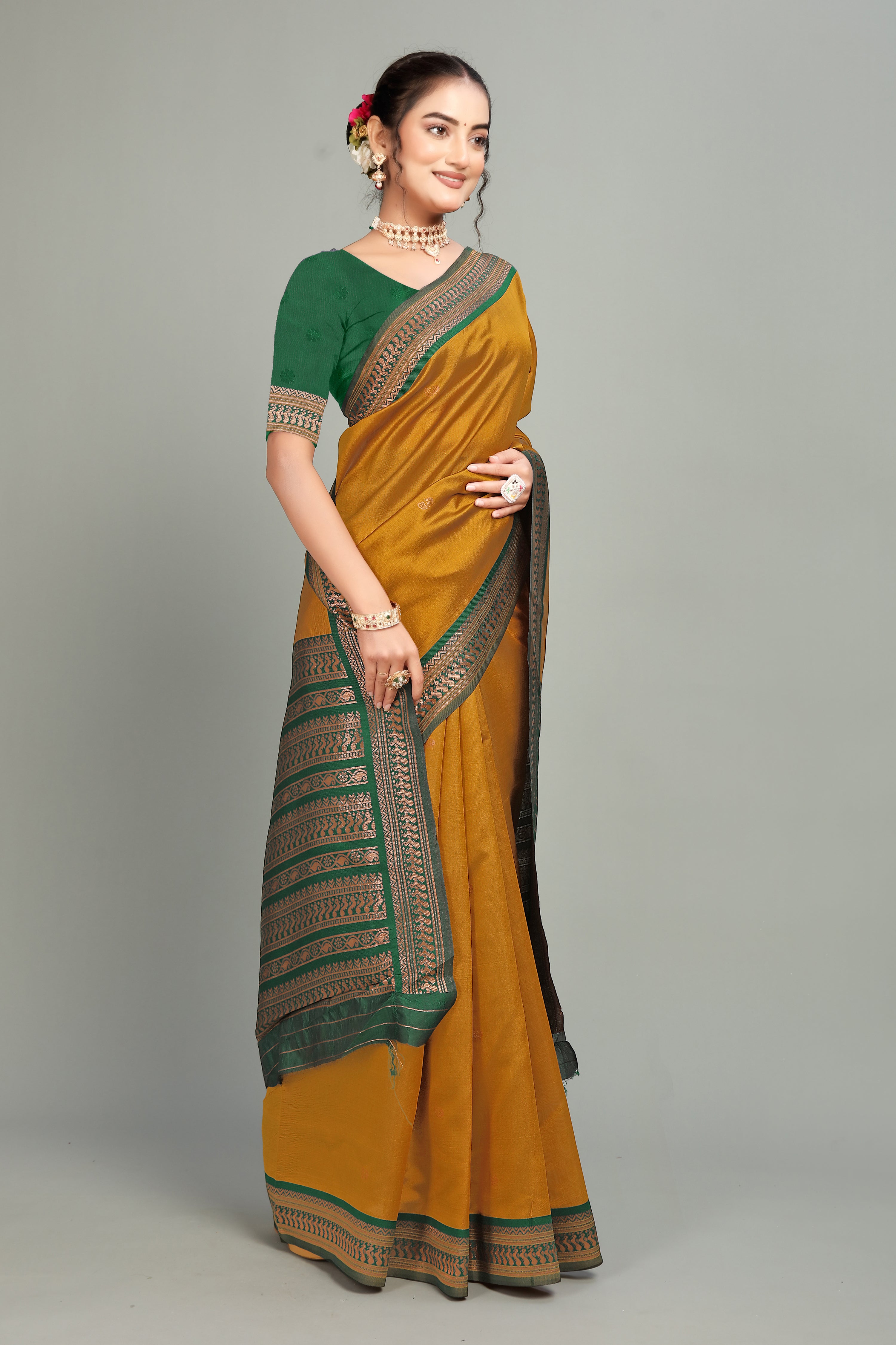 Gold Solid Woven Silk Saree