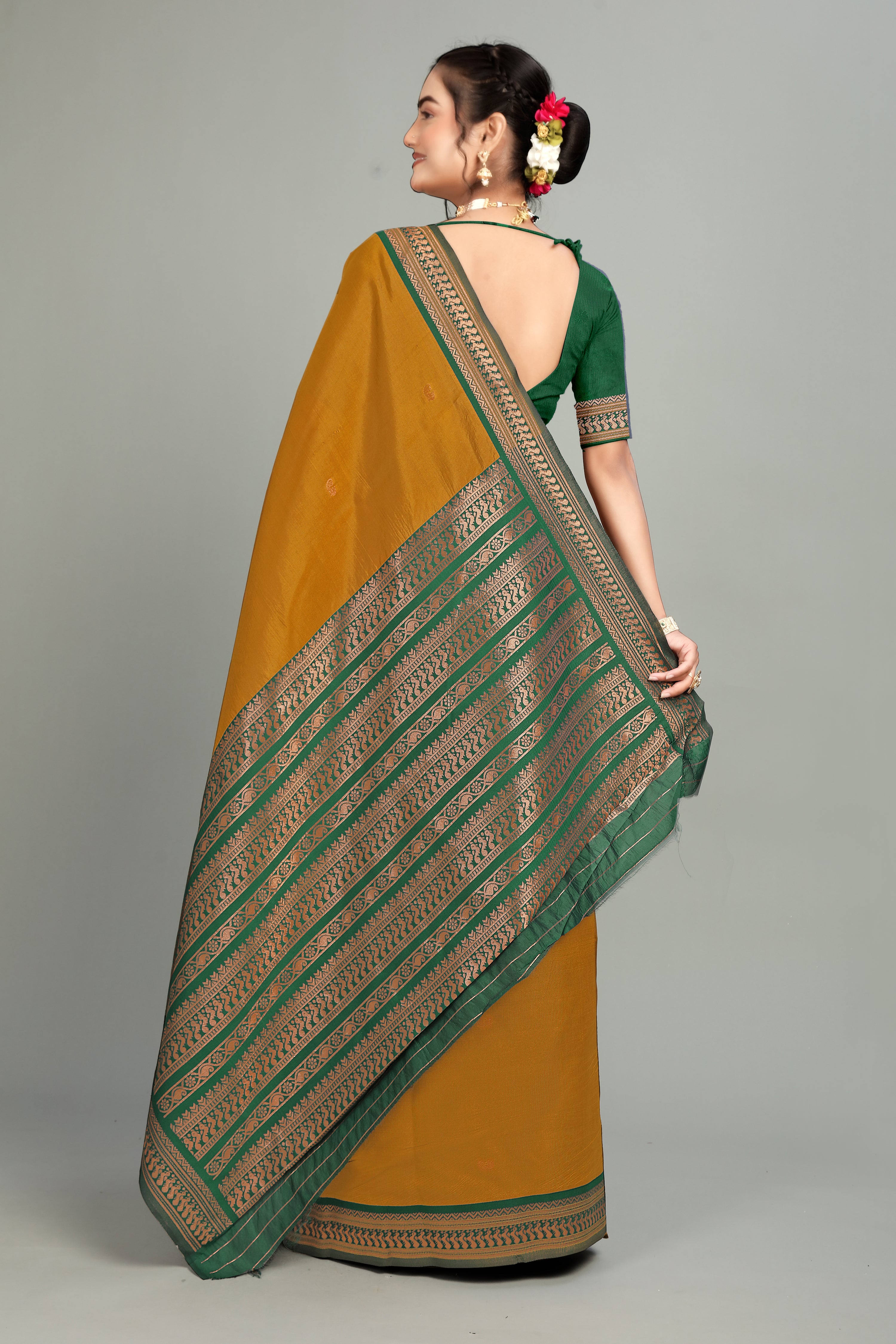 Gold Solid Woven Silk Saree