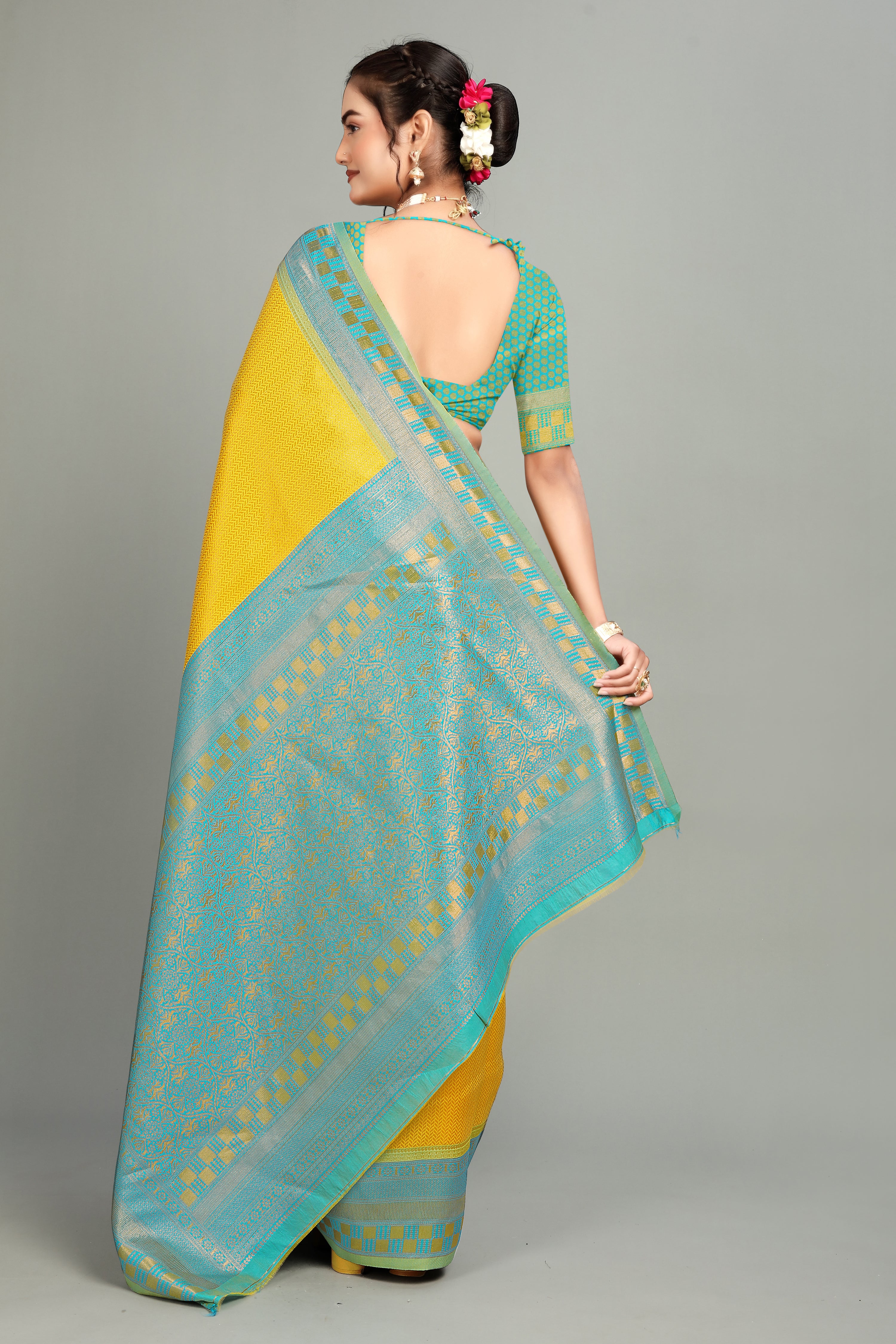 Yellow Woven Banarasi Silk Saree