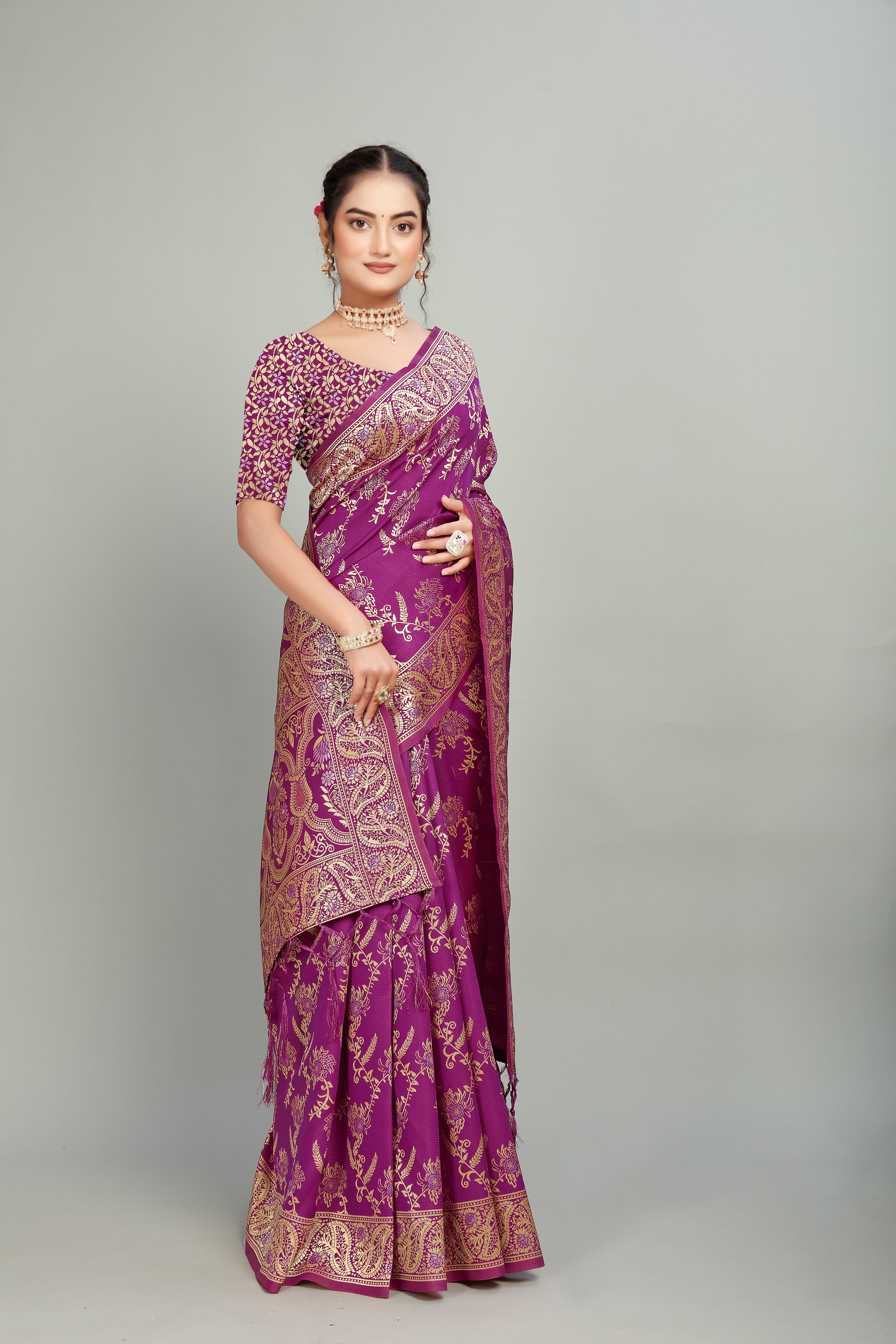 Purple Woven Silk Blend Saree