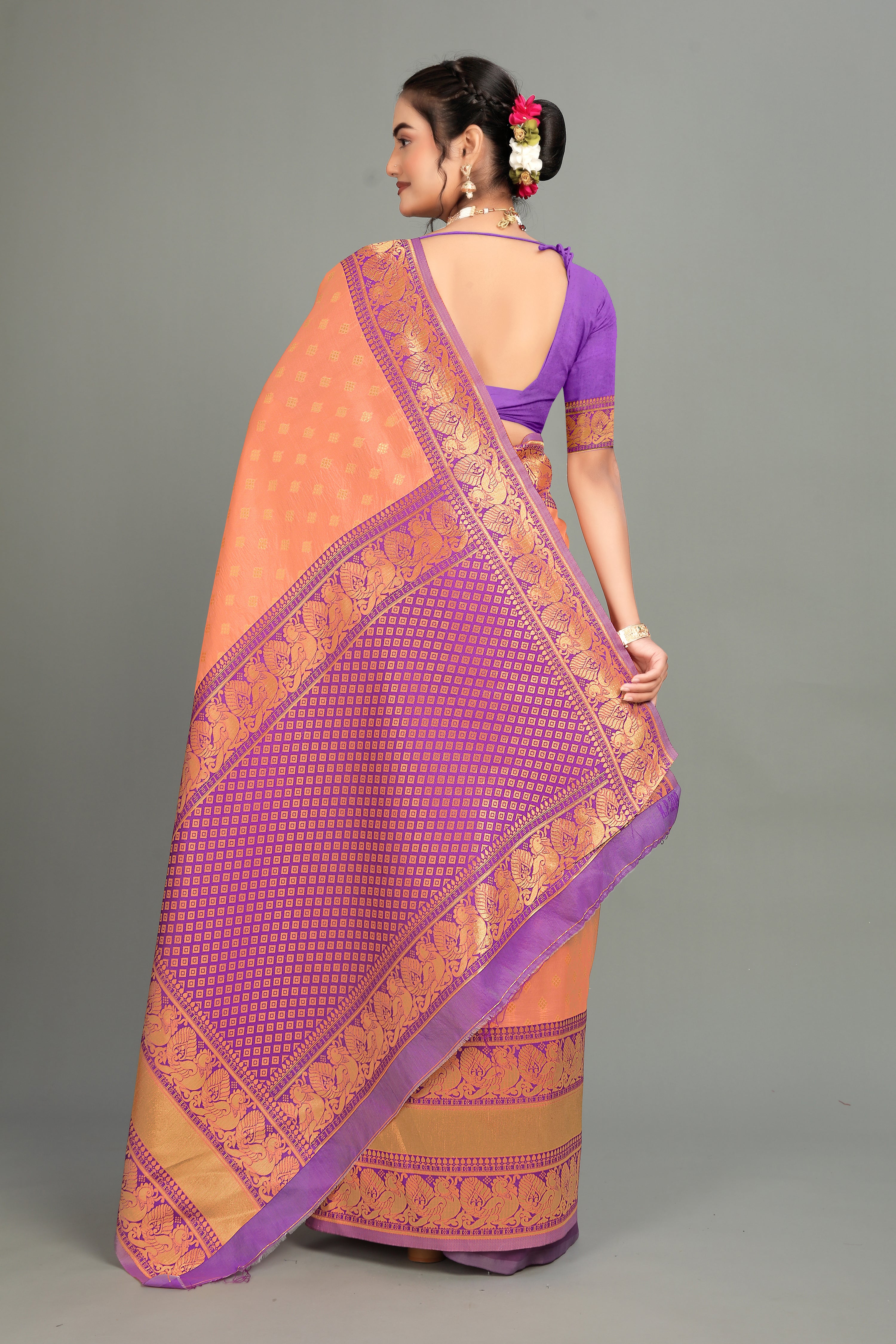 Peach Weaving Banarasi Silk Saree