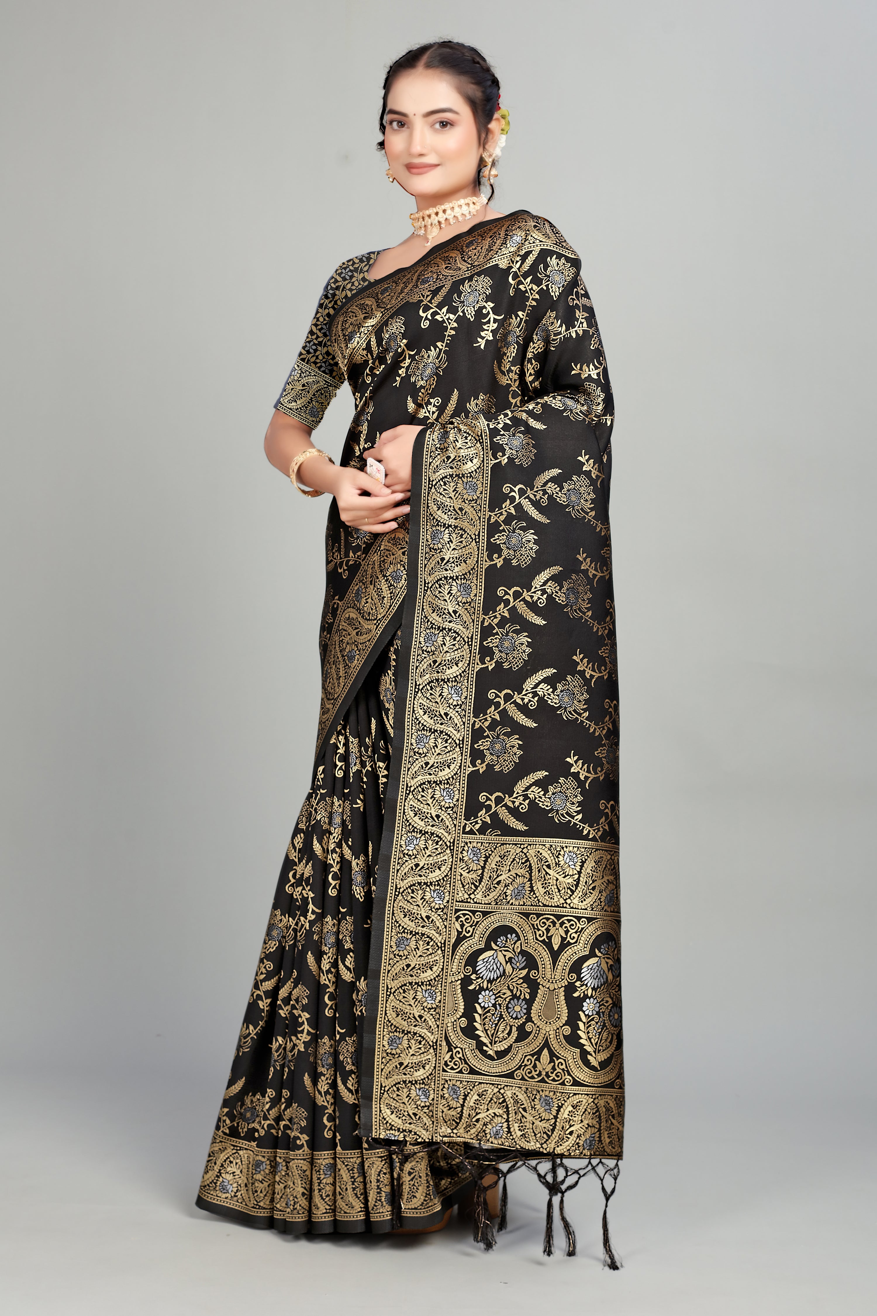 Black Woven Silk Blend Saree