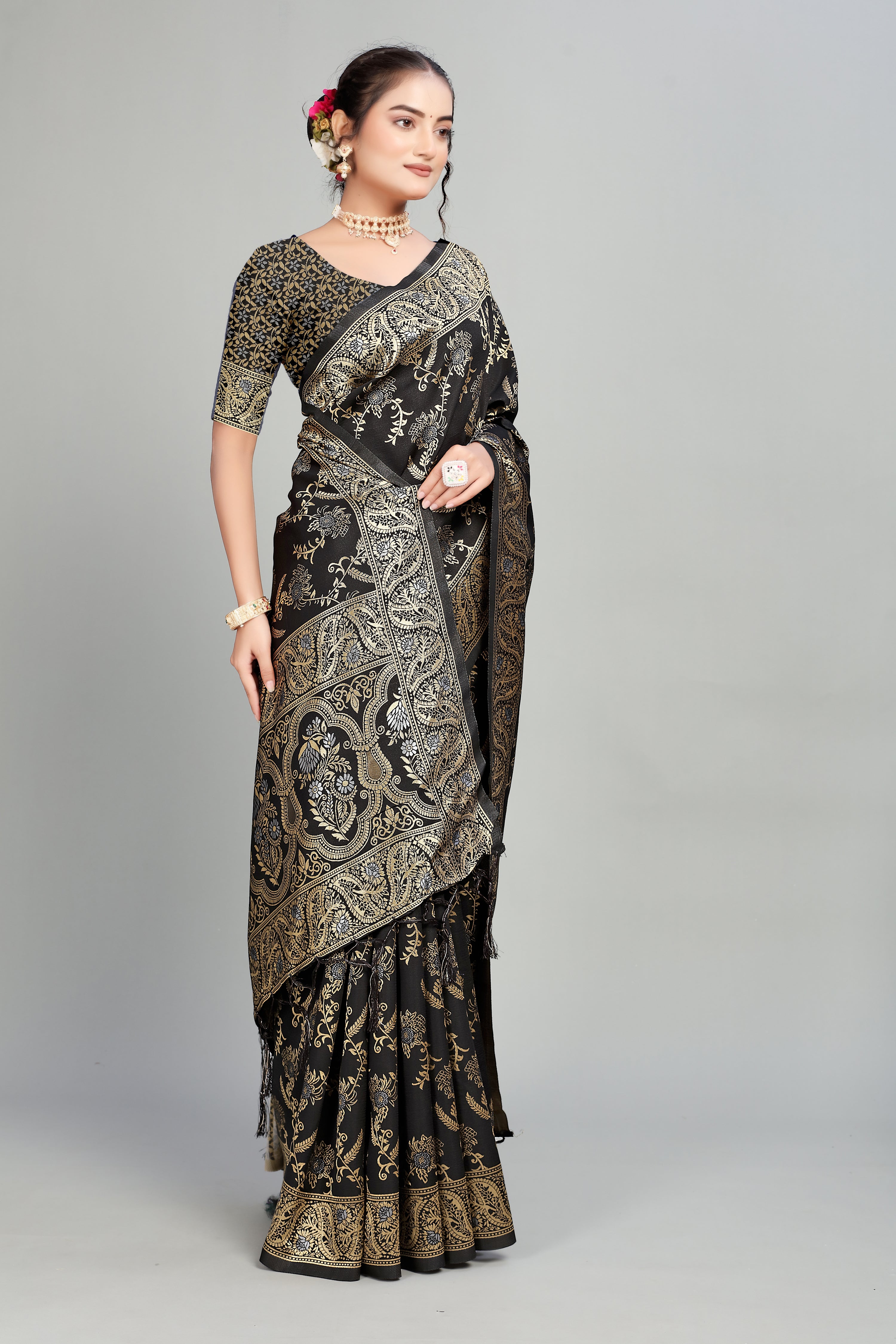 Black Woven Silk Blend Saree