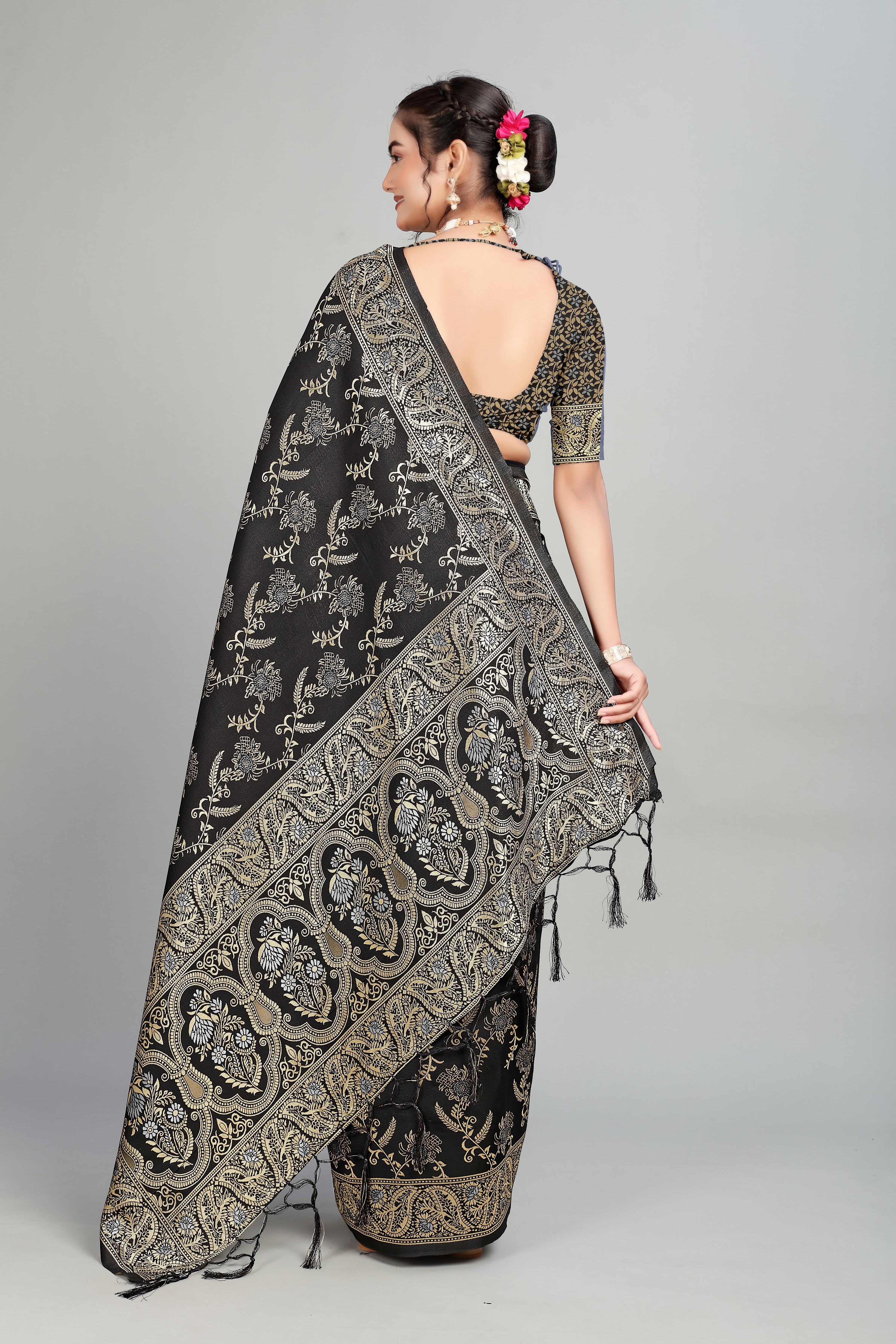 Black Woven Silk Blend Saree