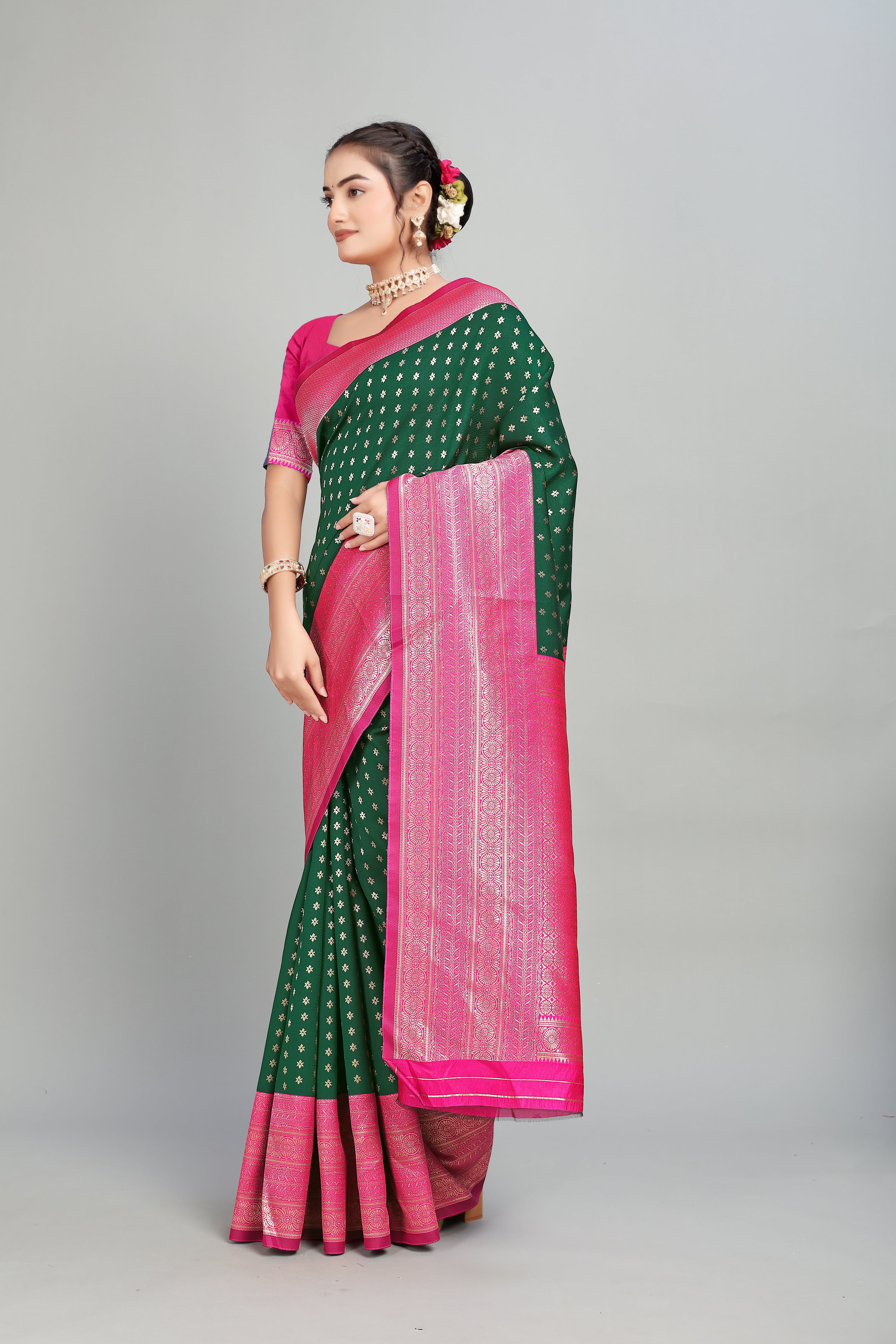Bottle Green Silk Saree