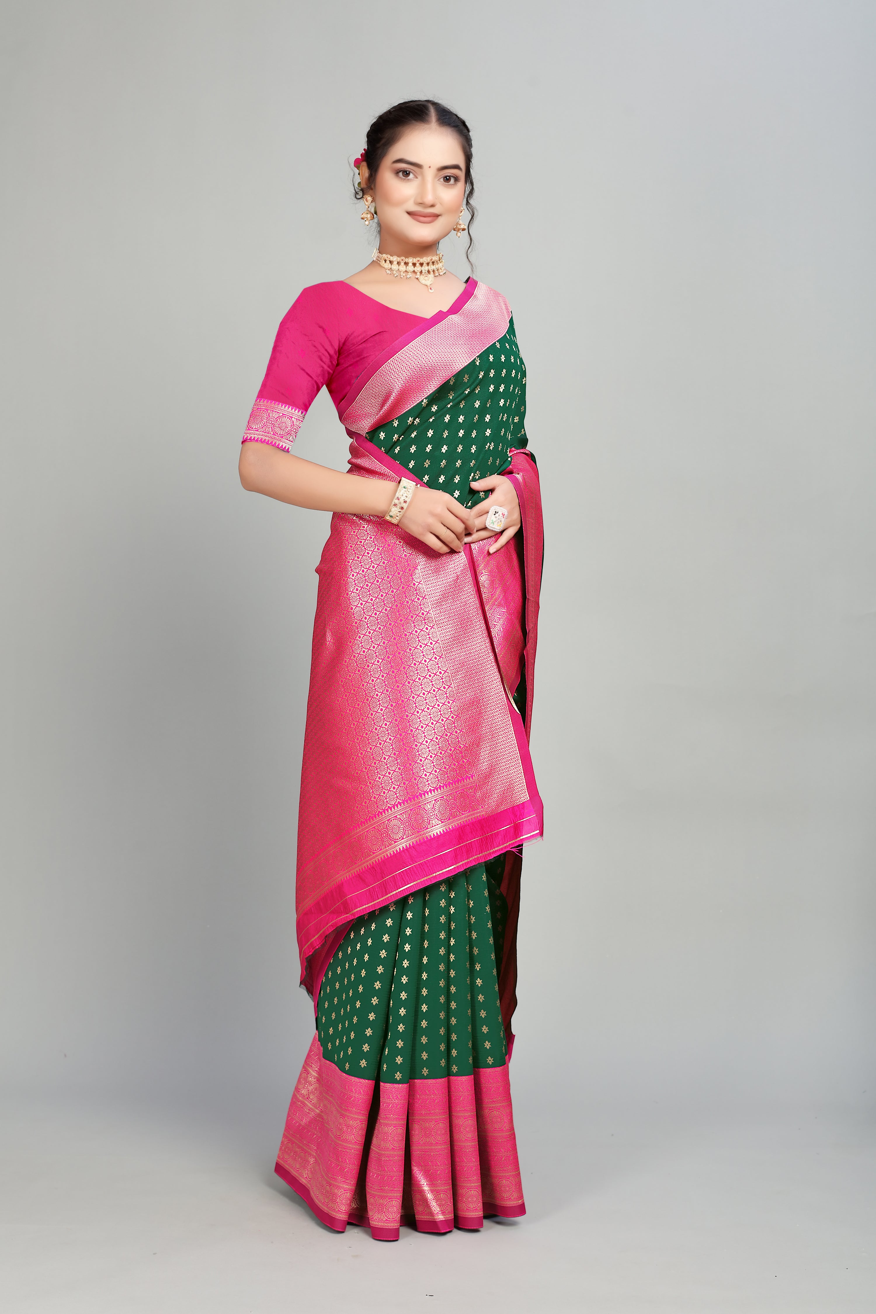 Bottle Green Silk Saree