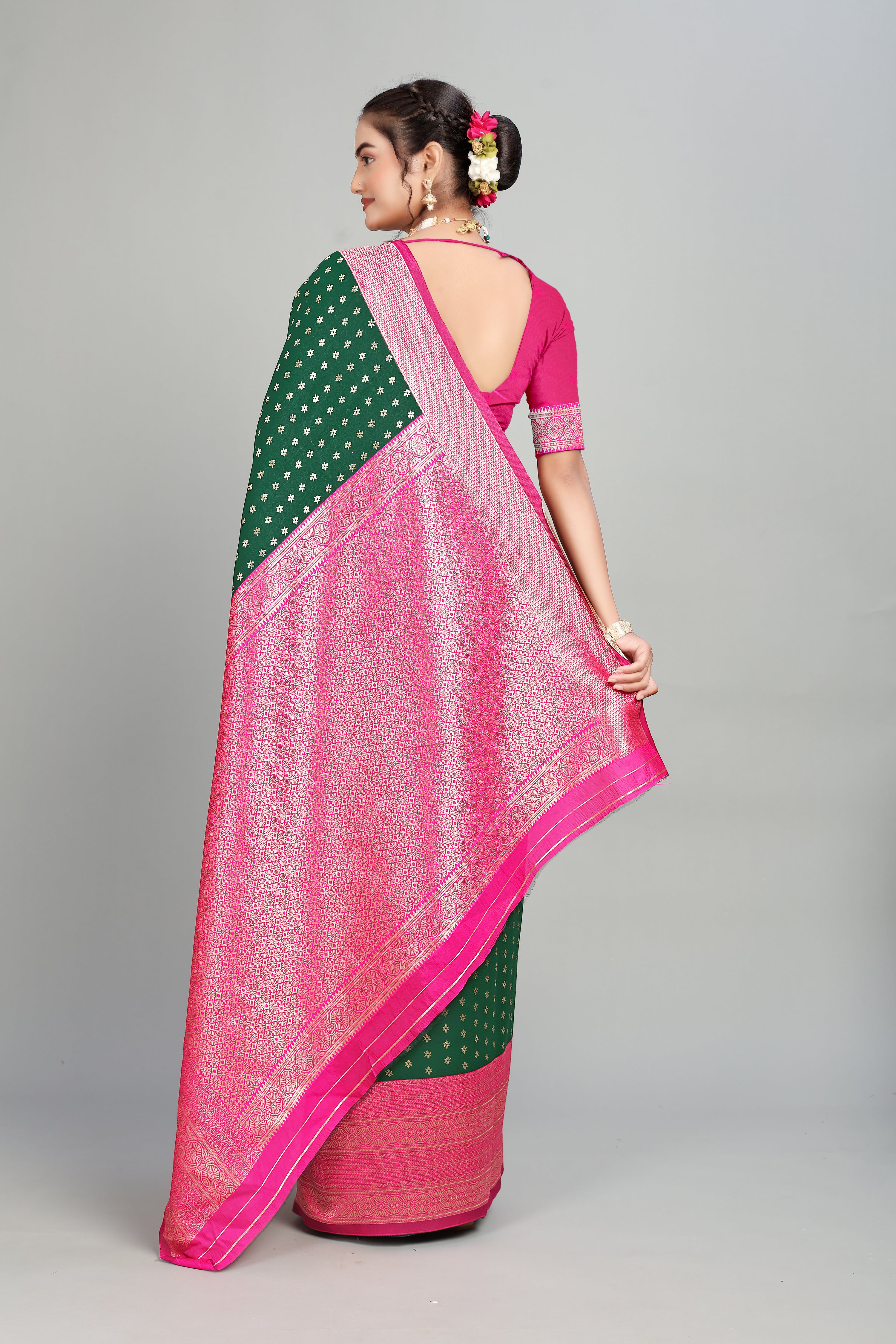 Bottle Green Silk Saree