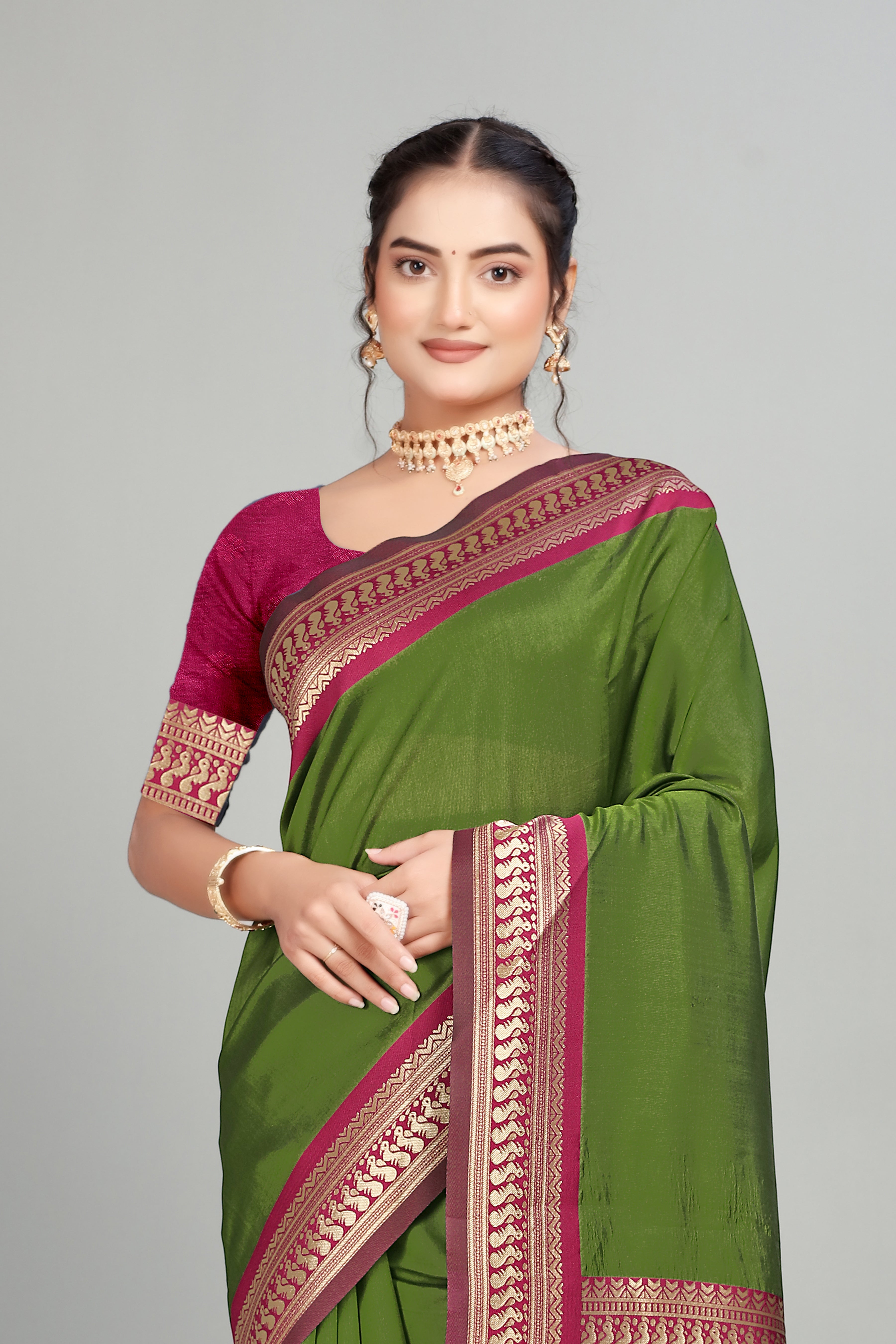 Green Solid Woven Silk Saree
