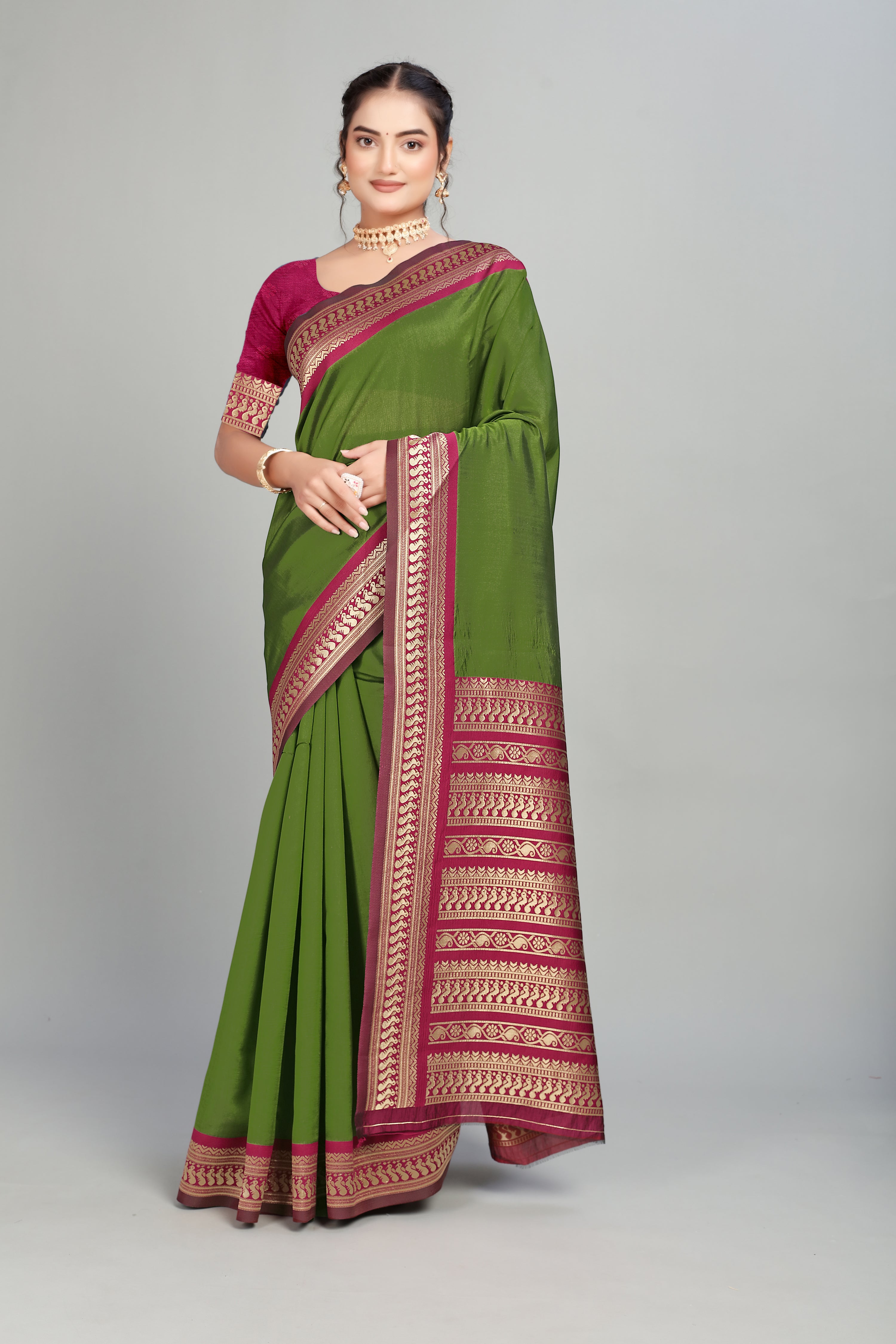 Green Solid Woven Silk Saree