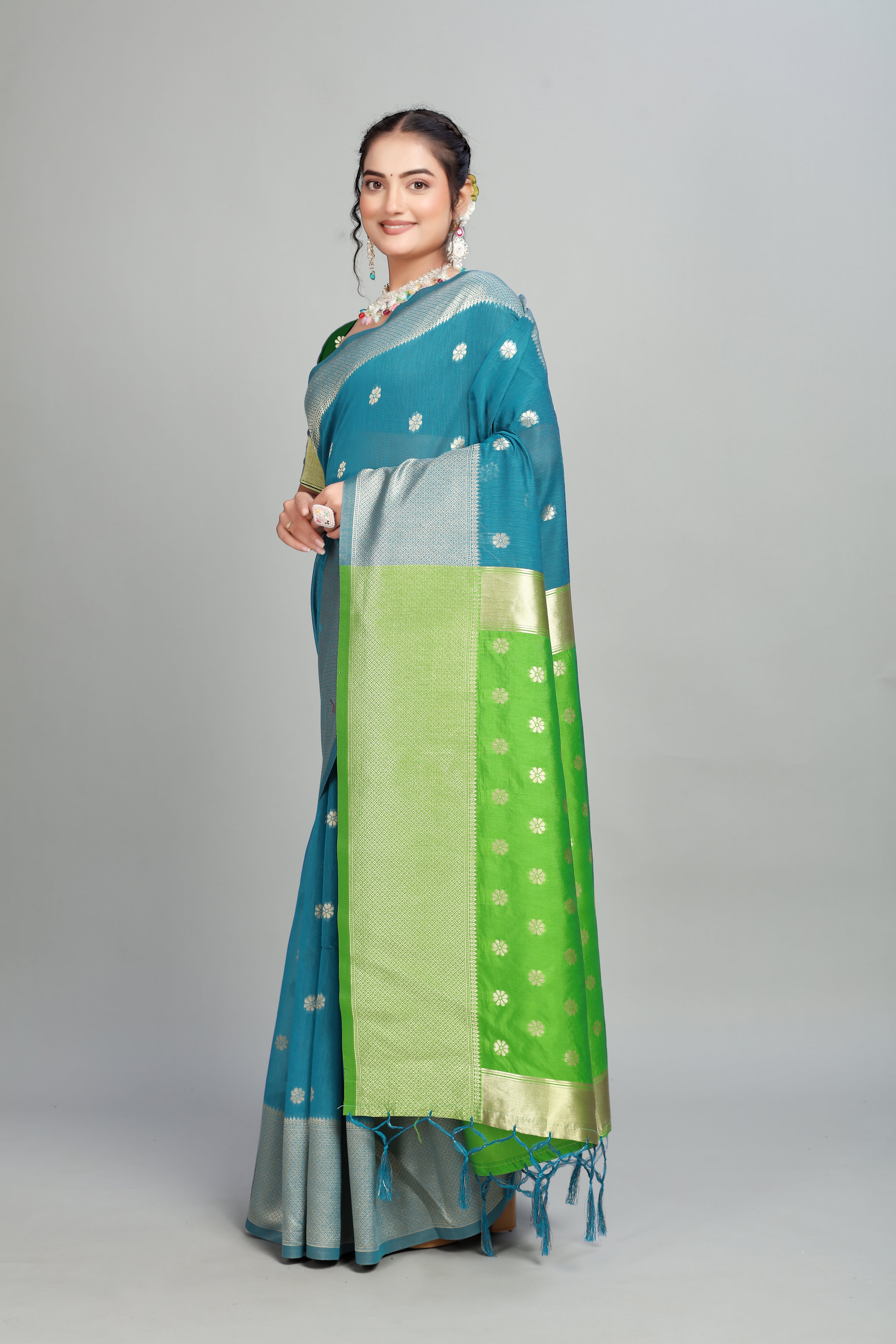 Light Blue Two Toned Weaving Cotton Silk Saree