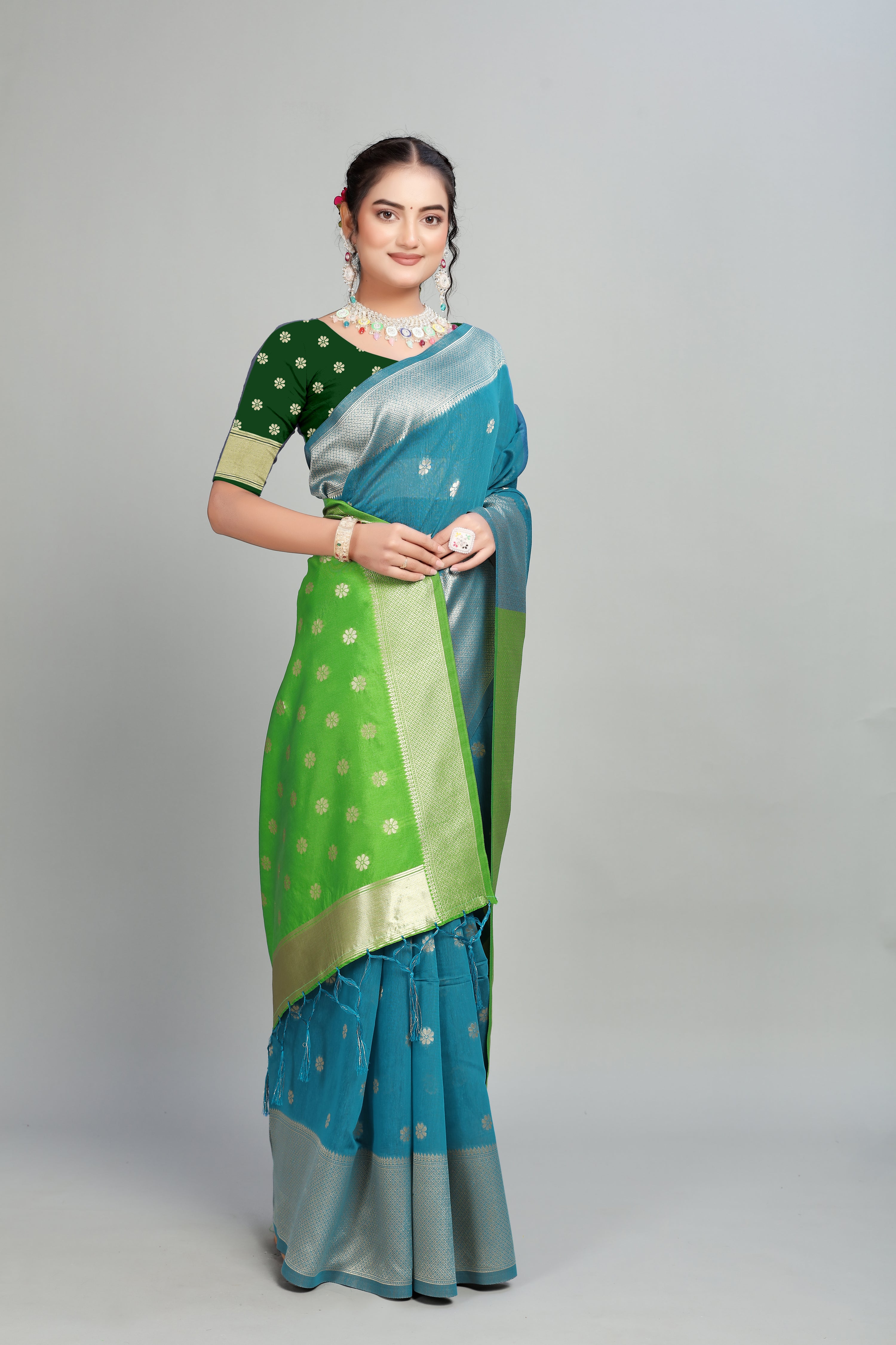 Light Blue Two Toned Weaving Cotton Silk Saree