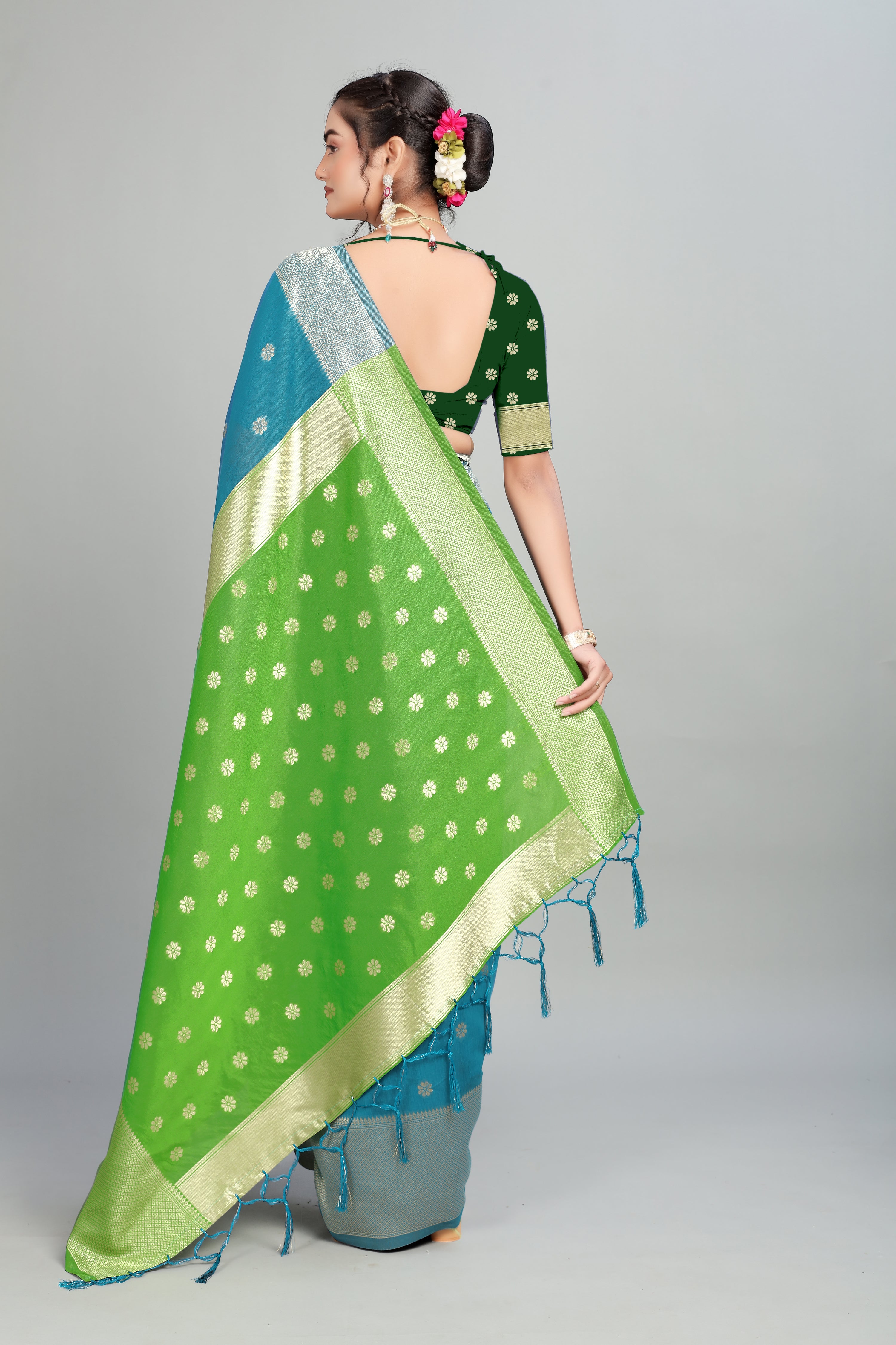 Light Blue Two Toned Weaving Cotton Silk Saree