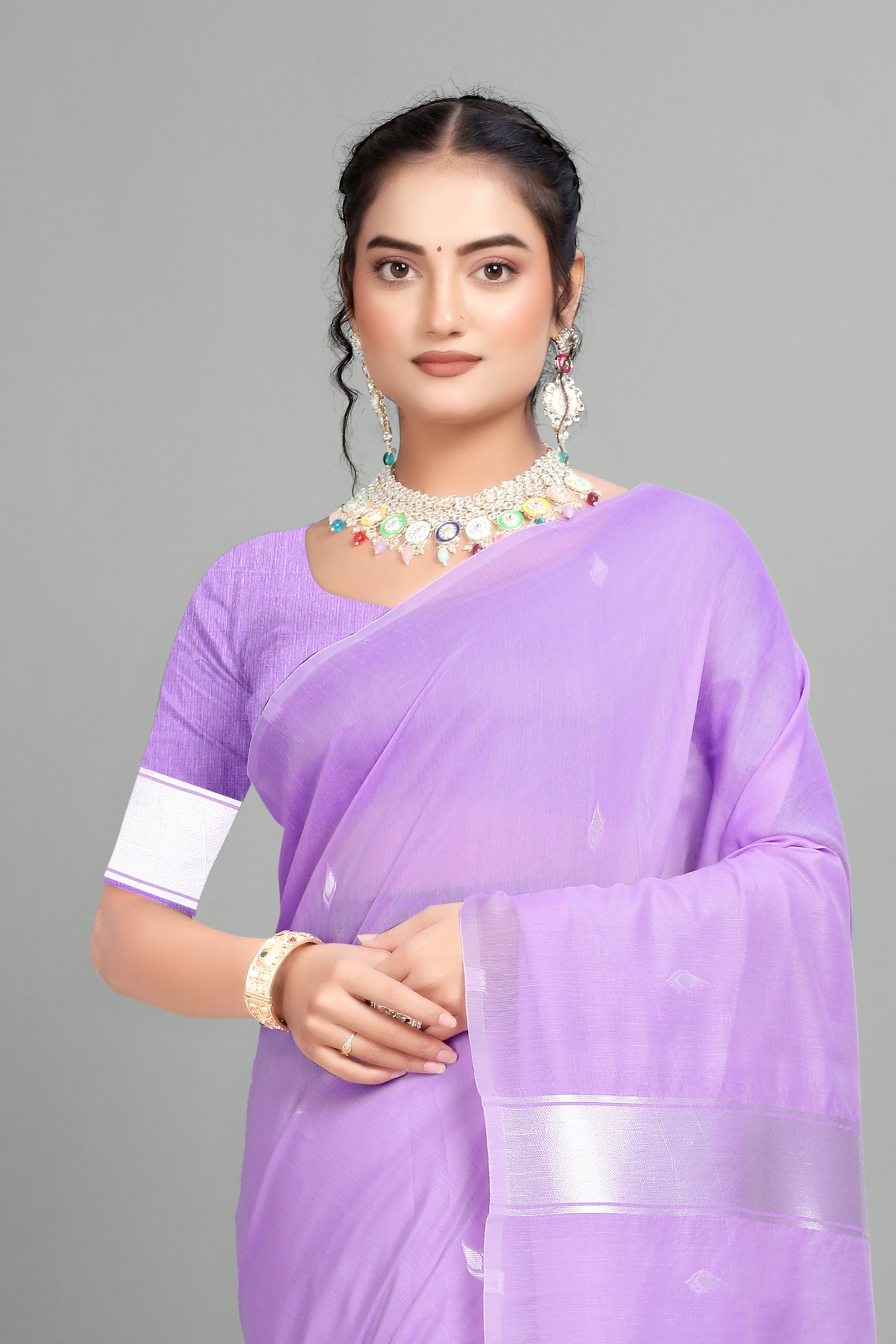 Lavender Weaving Cotton Silk Saree