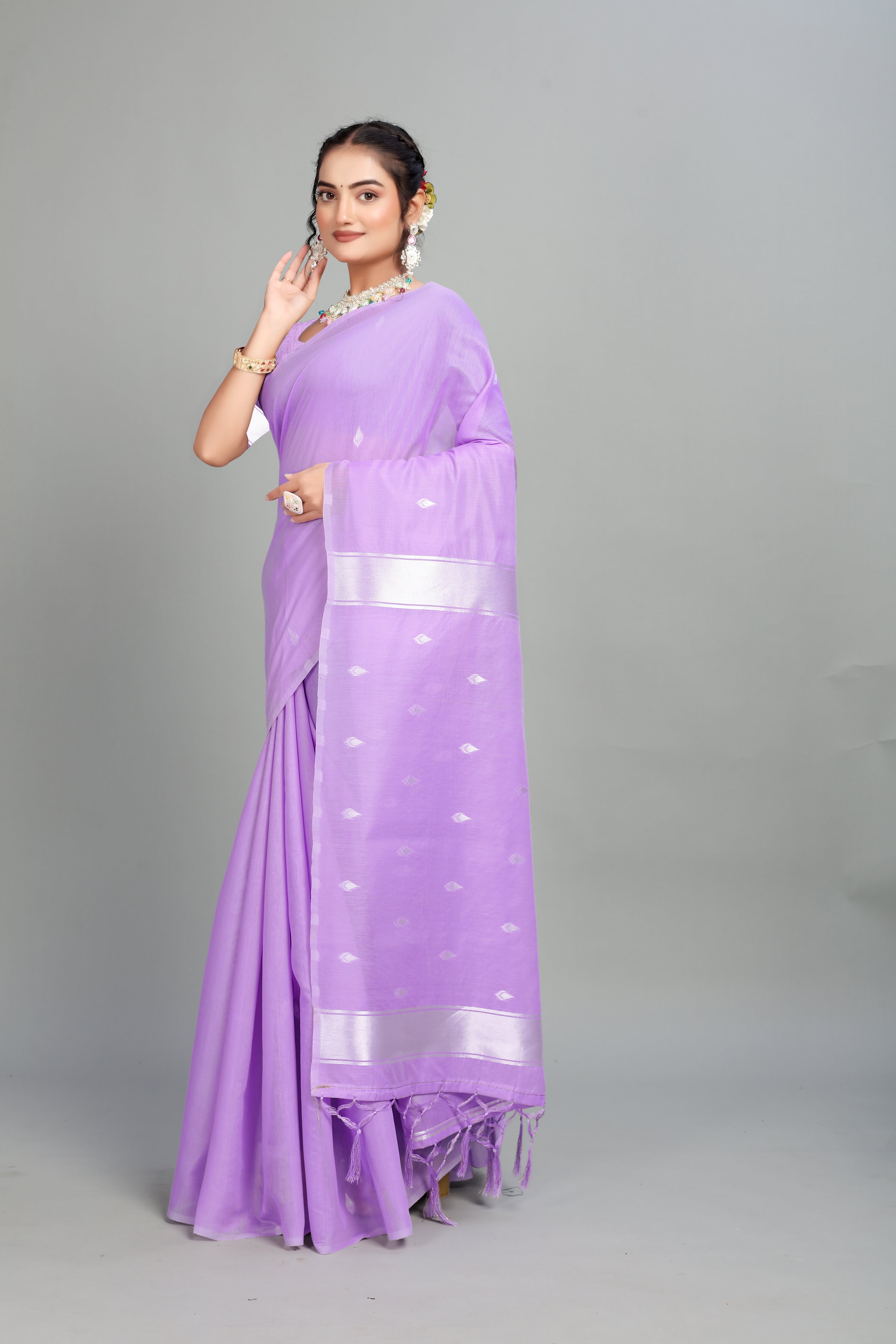 Lavender Weaving Cotton Silk Saree