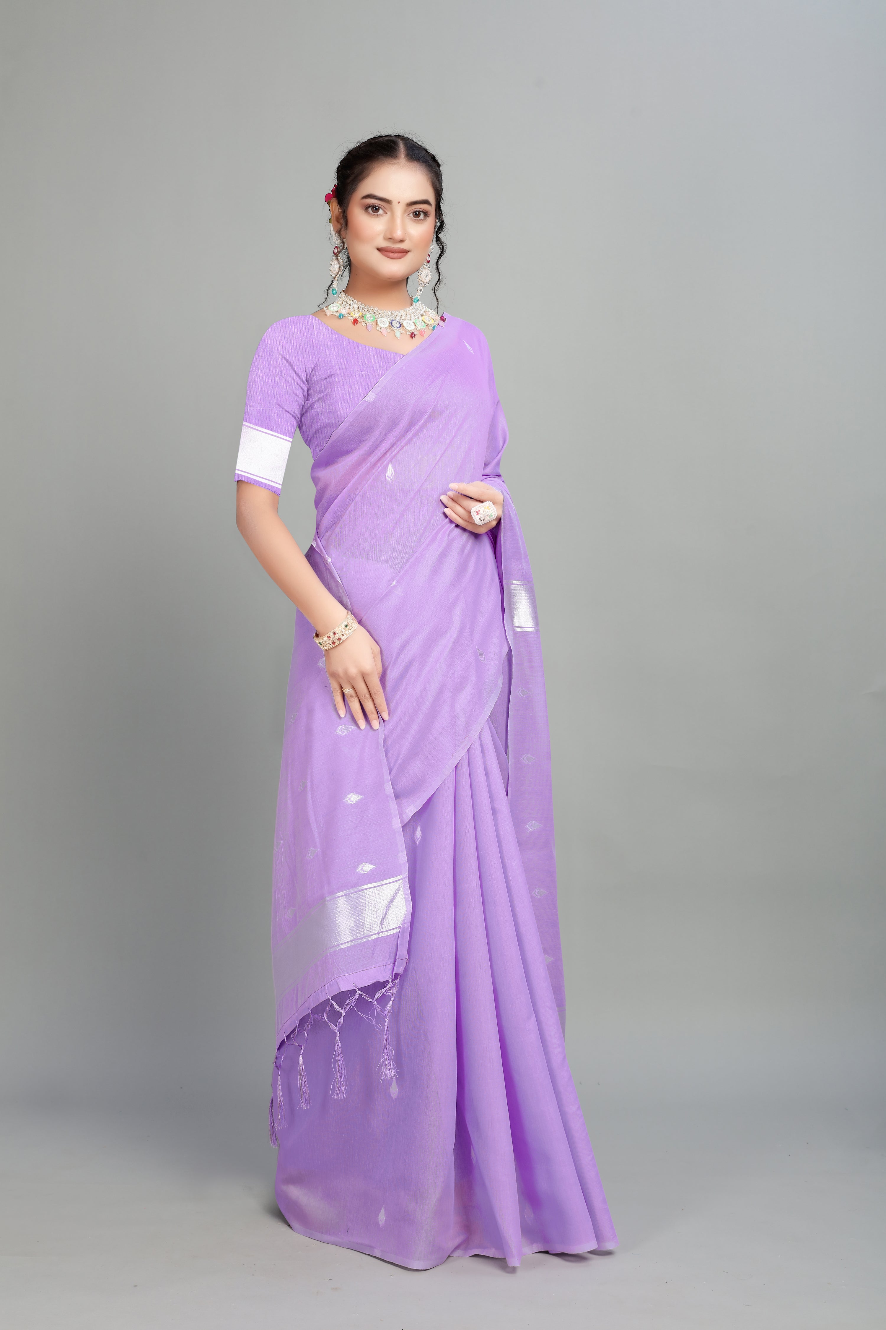 Lavender Weaving Cotton Silk Saree