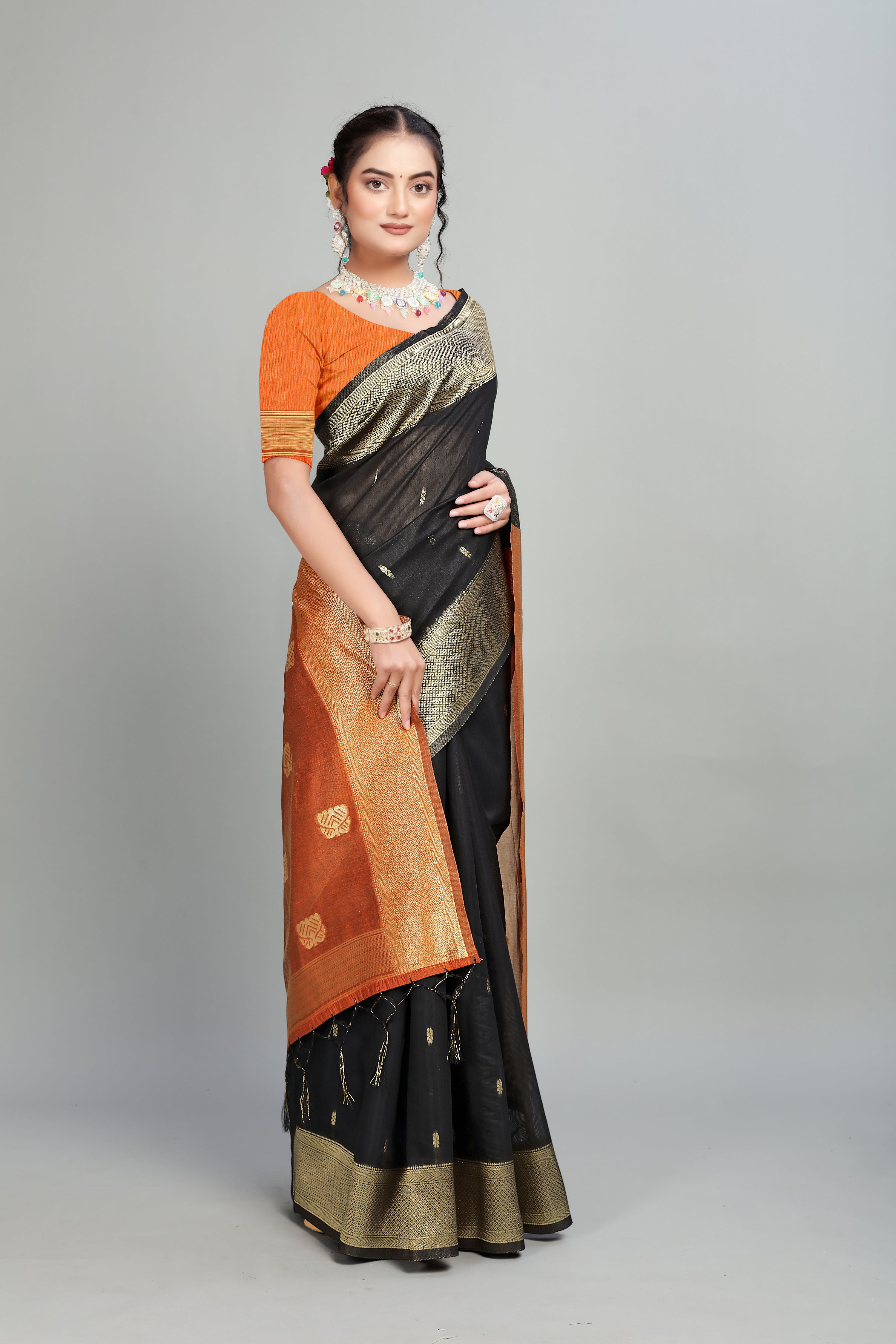Black Two Toned Weaving Cotton Silk Saree