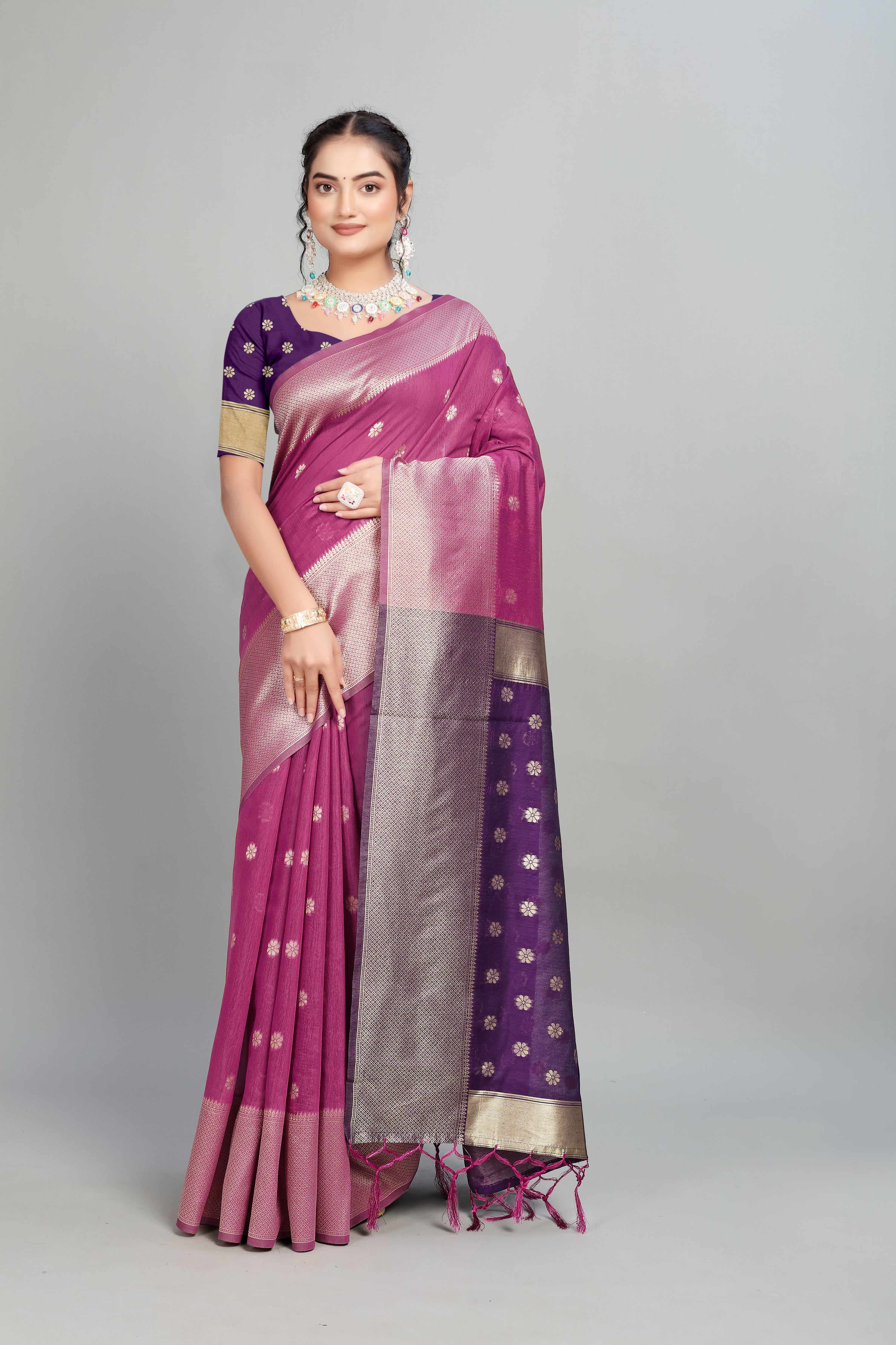 Purple Toned Weaving Cotton Silk Saree