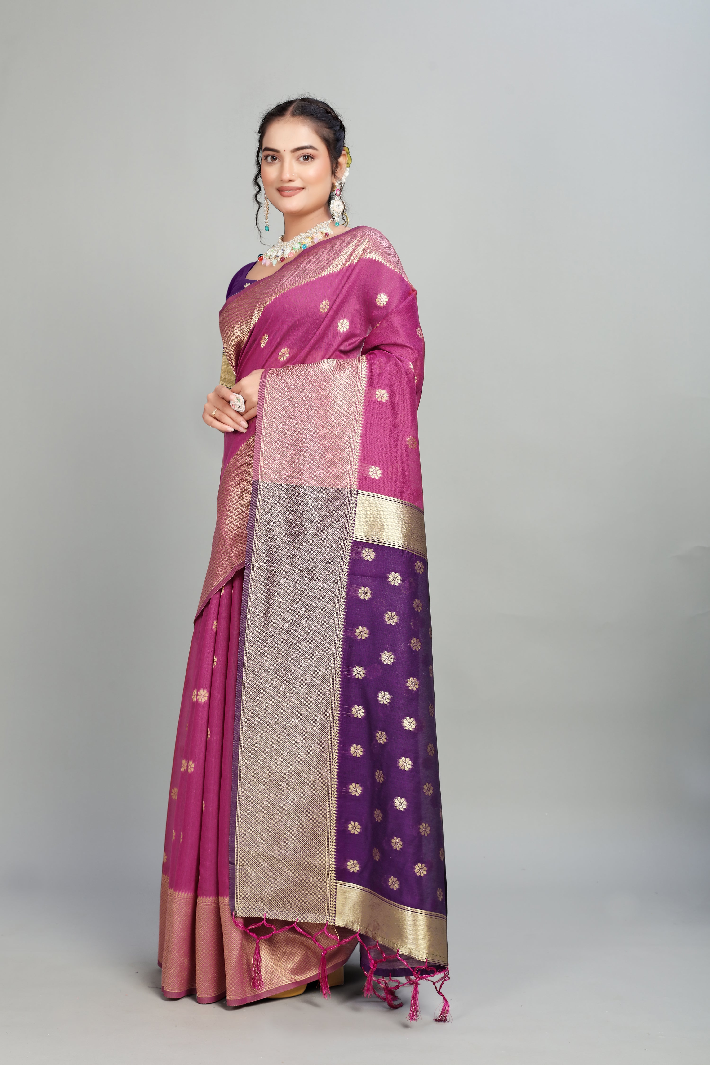 Purple Toned Weaving Cotton Silk Saree