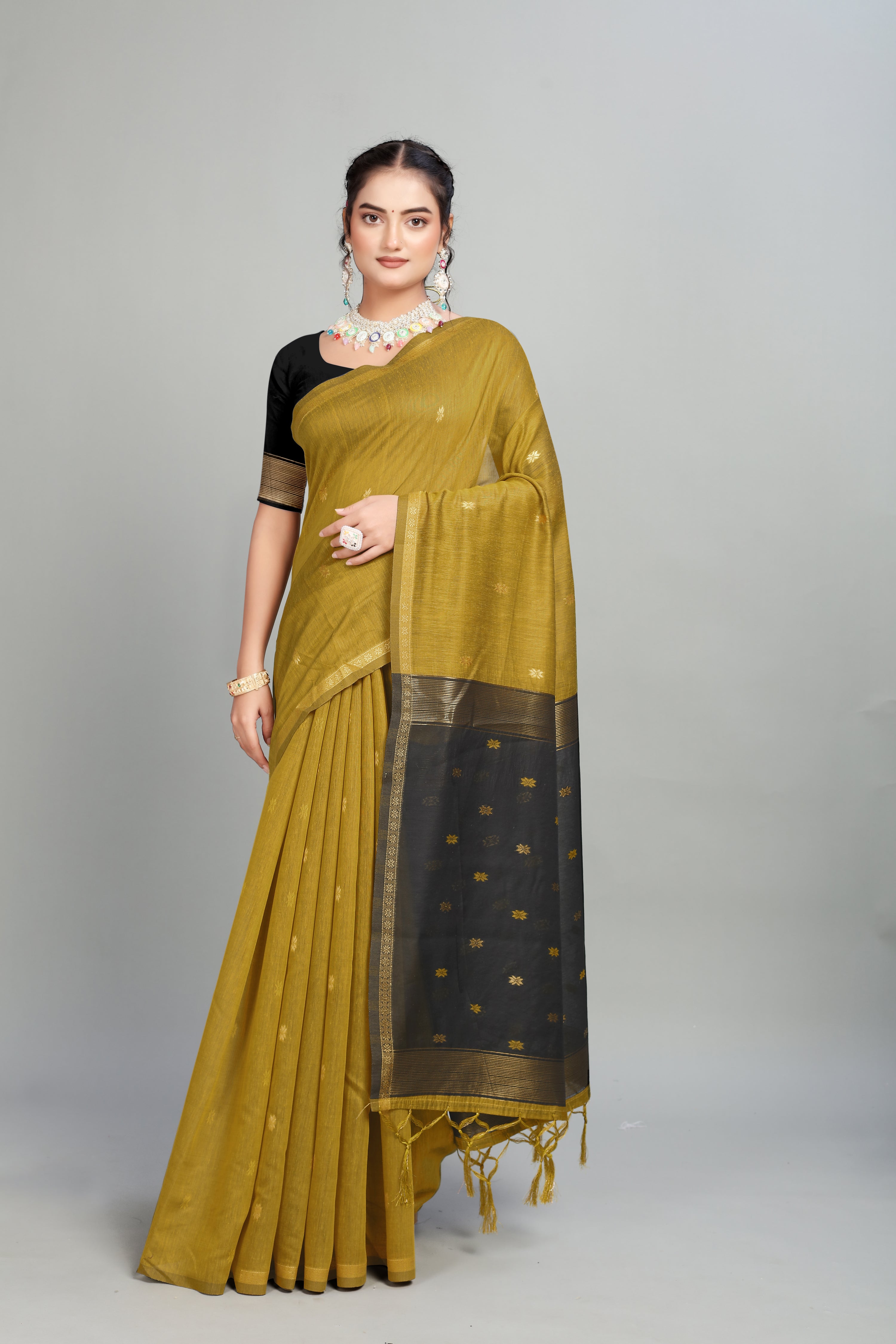 Mustard Two Toned Weaving Cotton Silk Saree