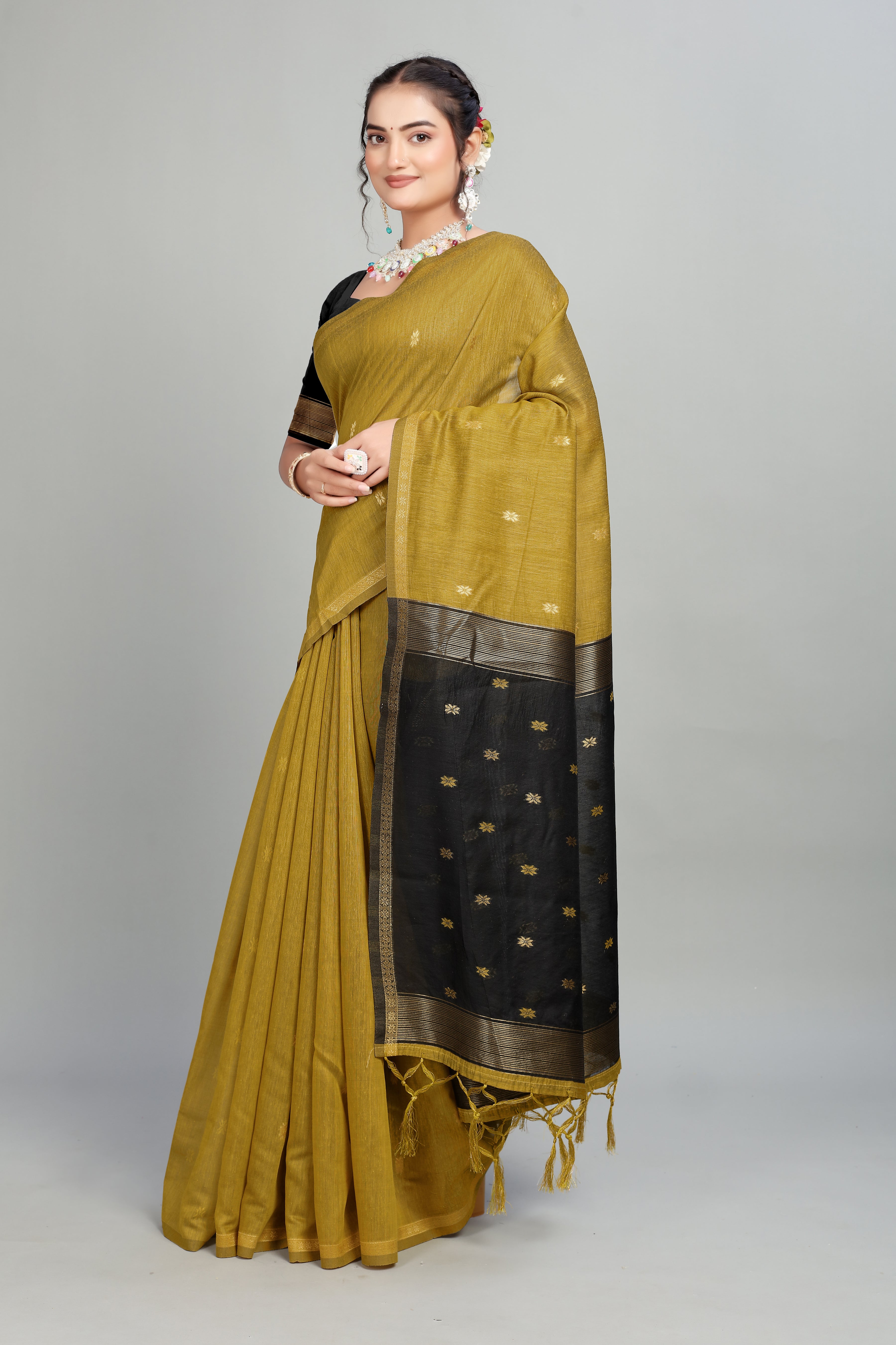 Mustard Two Toned Weaving Cotton Silk Saree