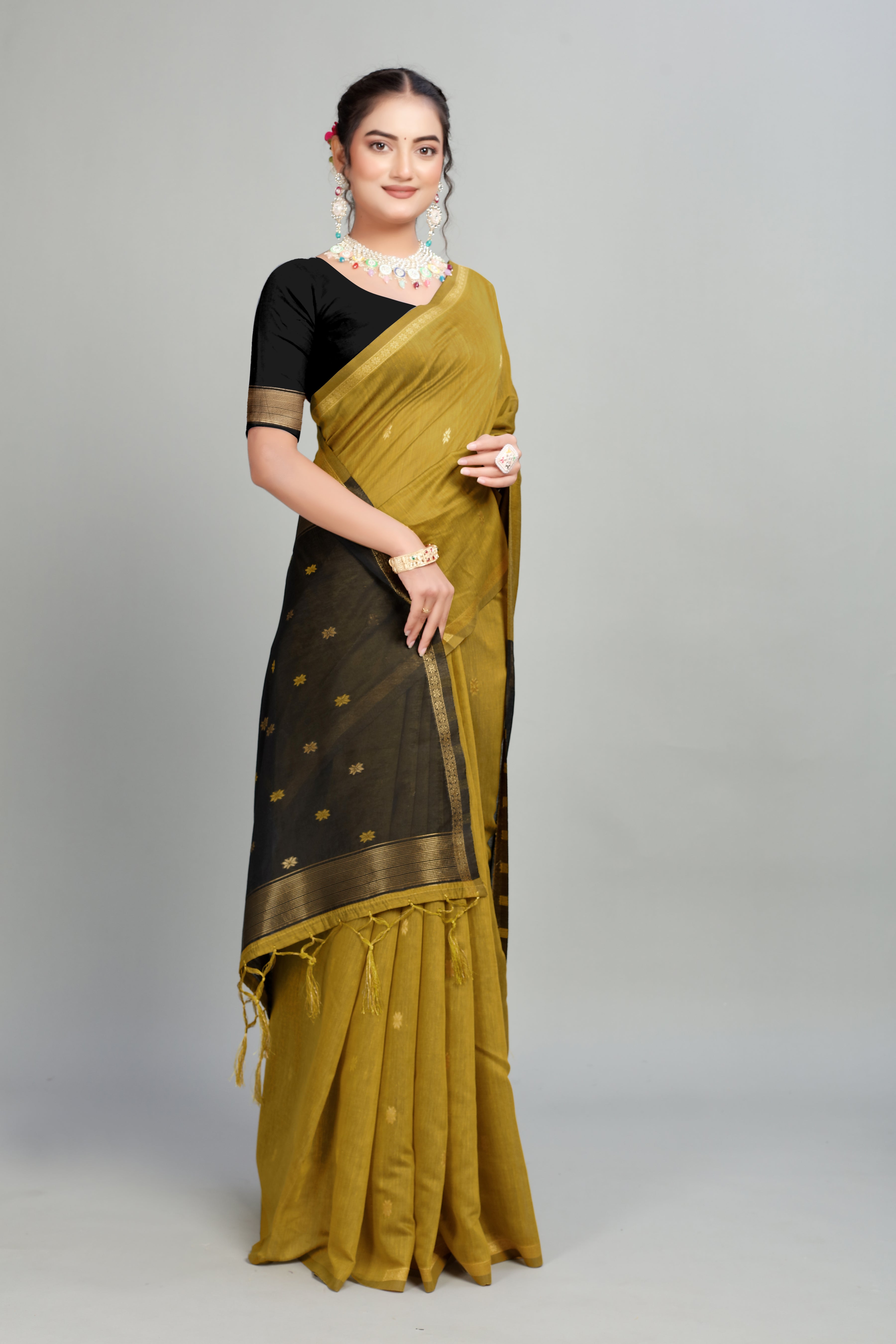 Mustard Two Toned Weaving Cotton Silk Saree