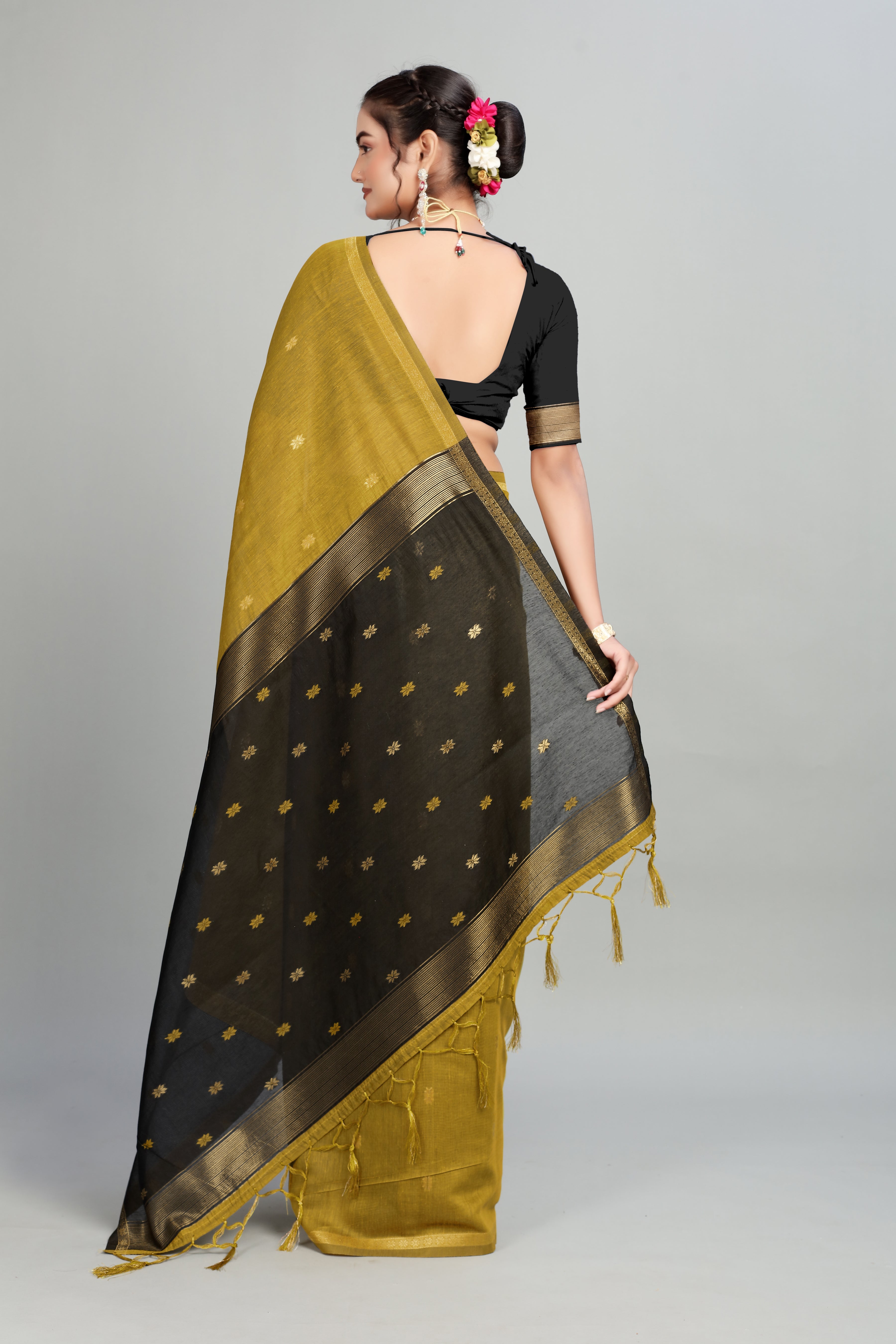 Mustard Two Toned Weaving Cotton Silk Saree