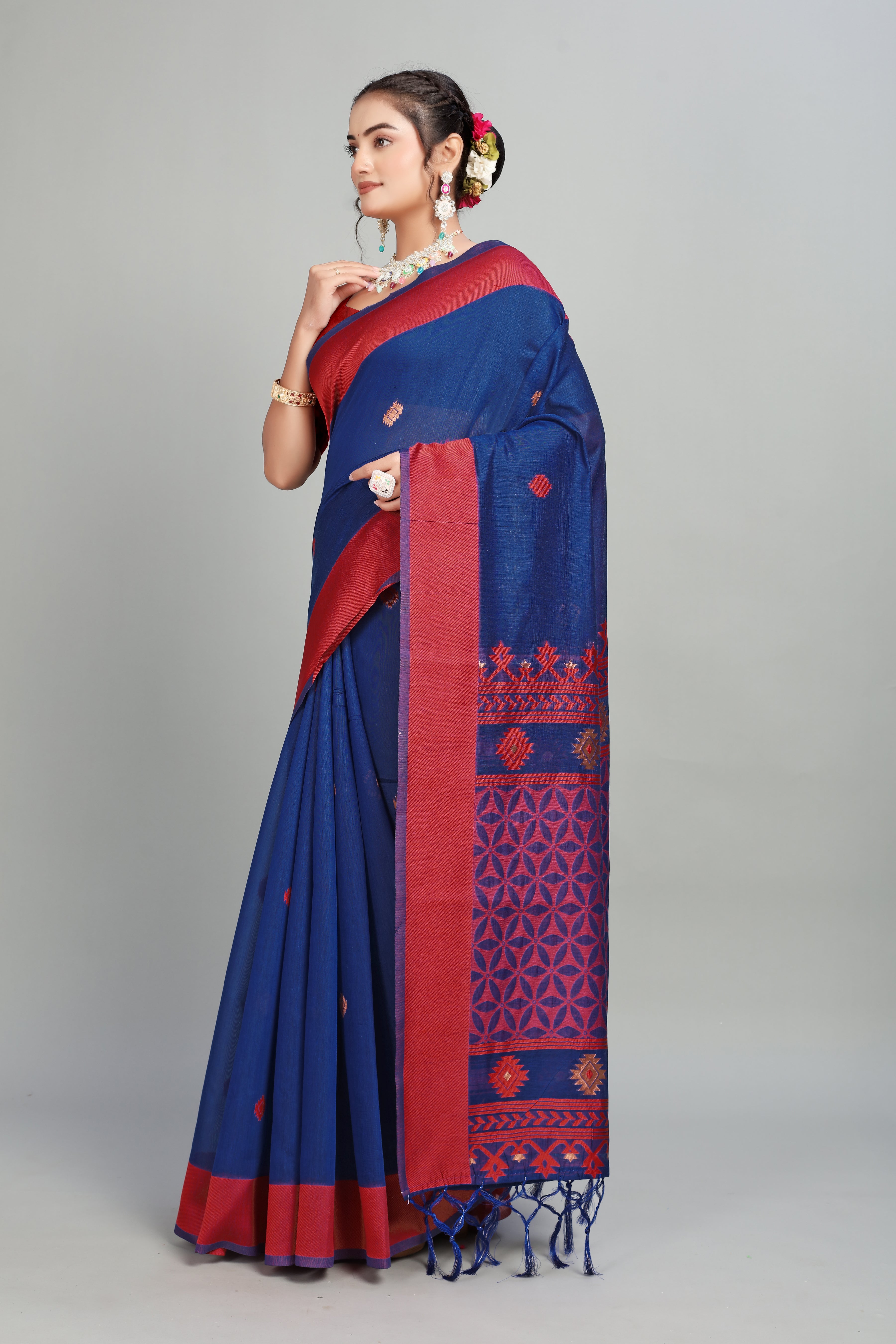 Blue Woven Cotton Silk Saree