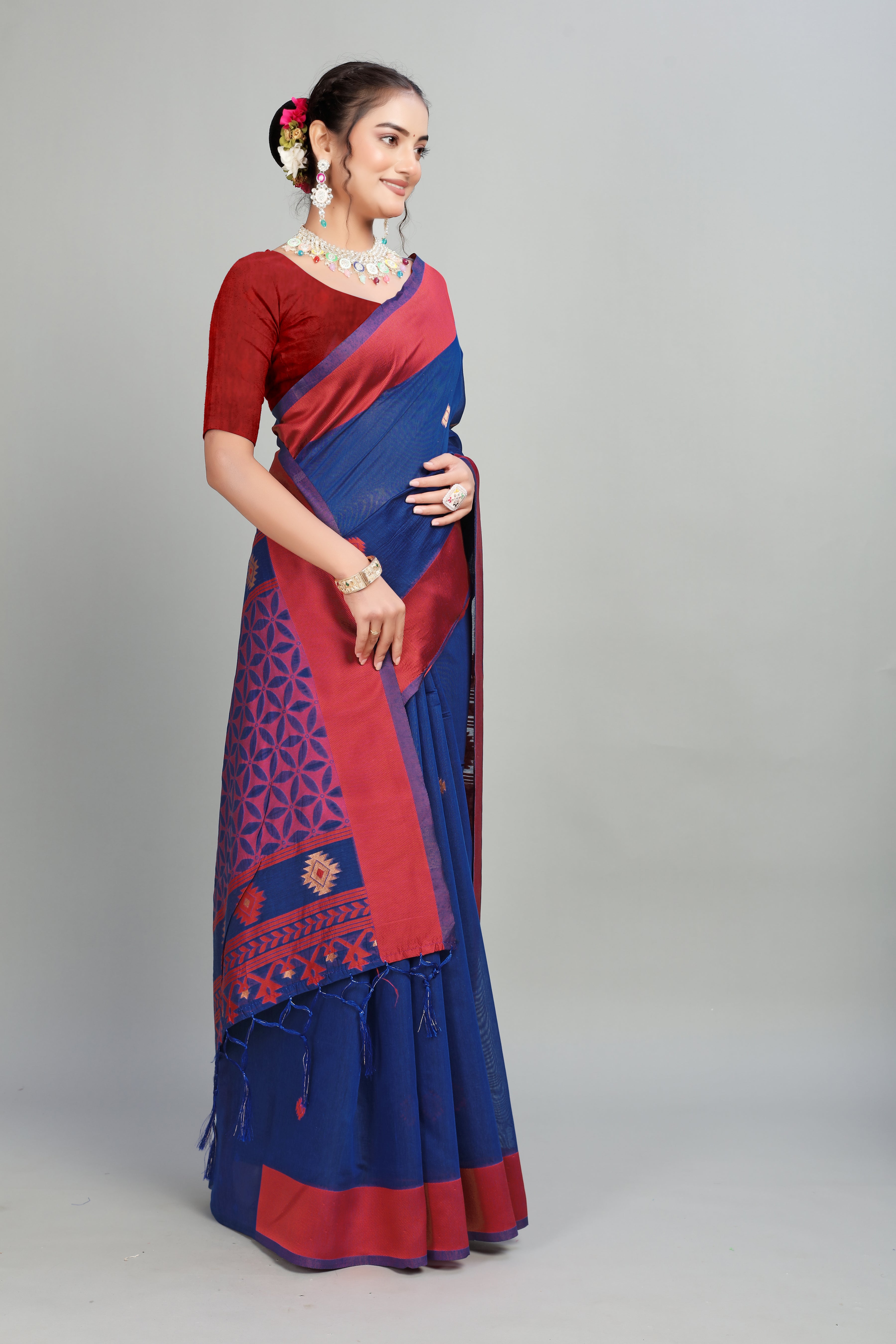 Blue Woven Cotton Silk Saree