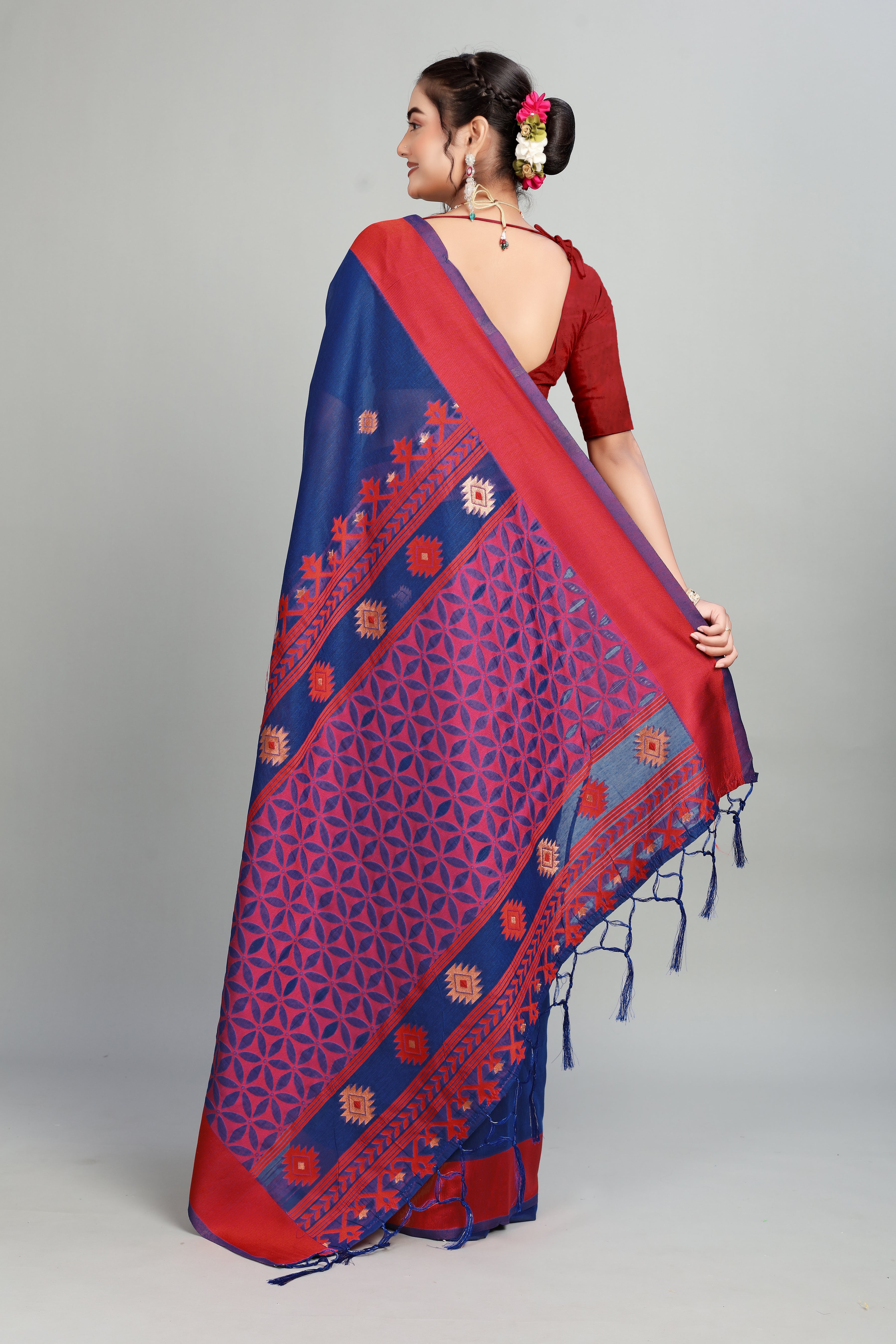 Blue Woven Cotton Silk Saree
