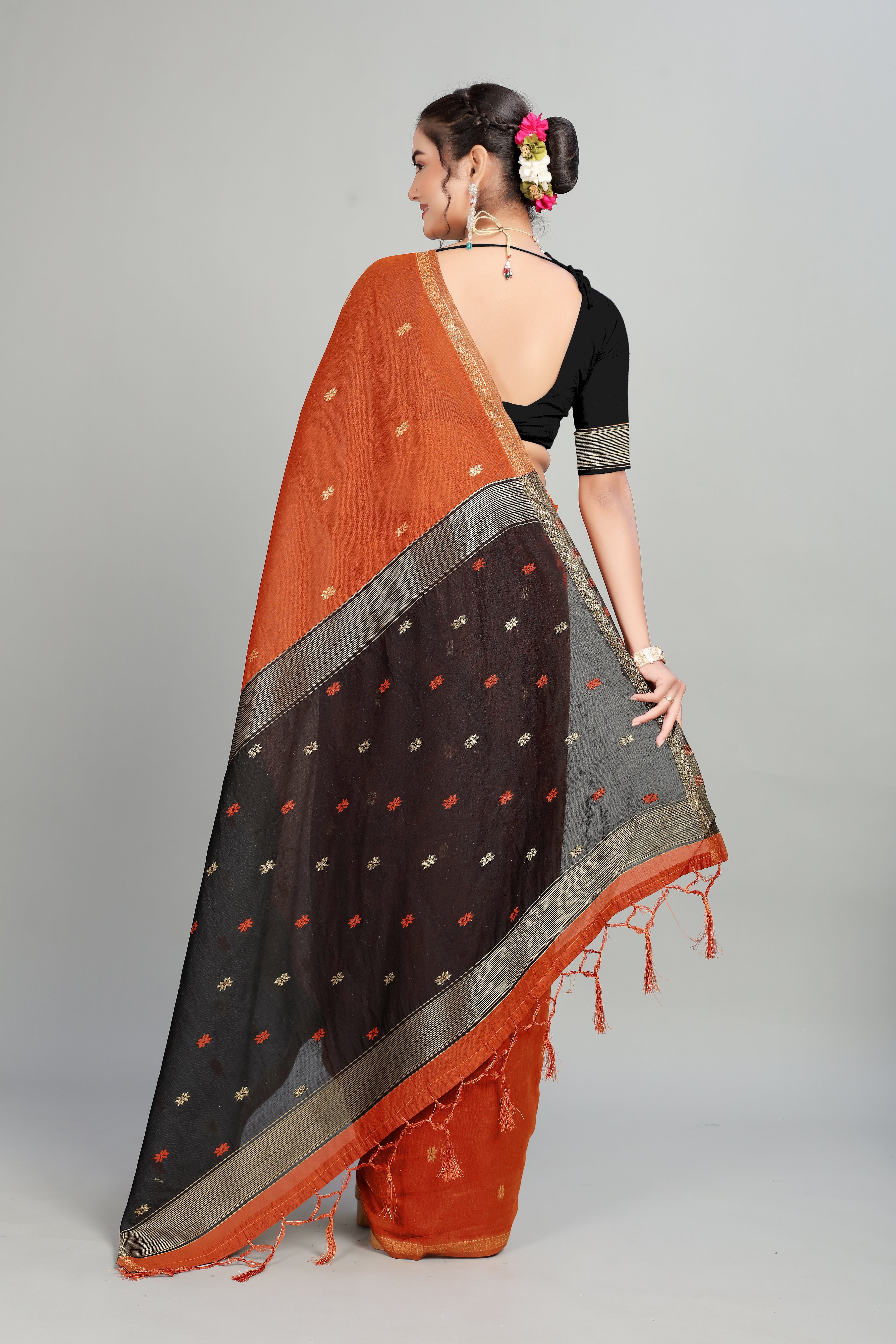 Orange Toned Weaving Cotton Silk Saree